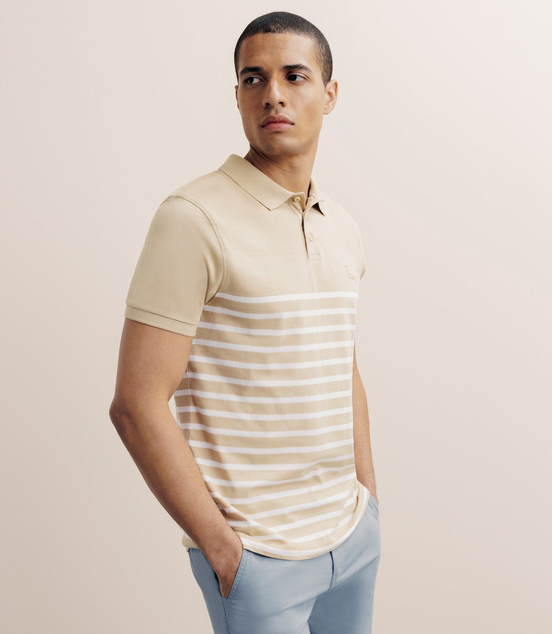 Polo boutonné marinière beige - IZAC