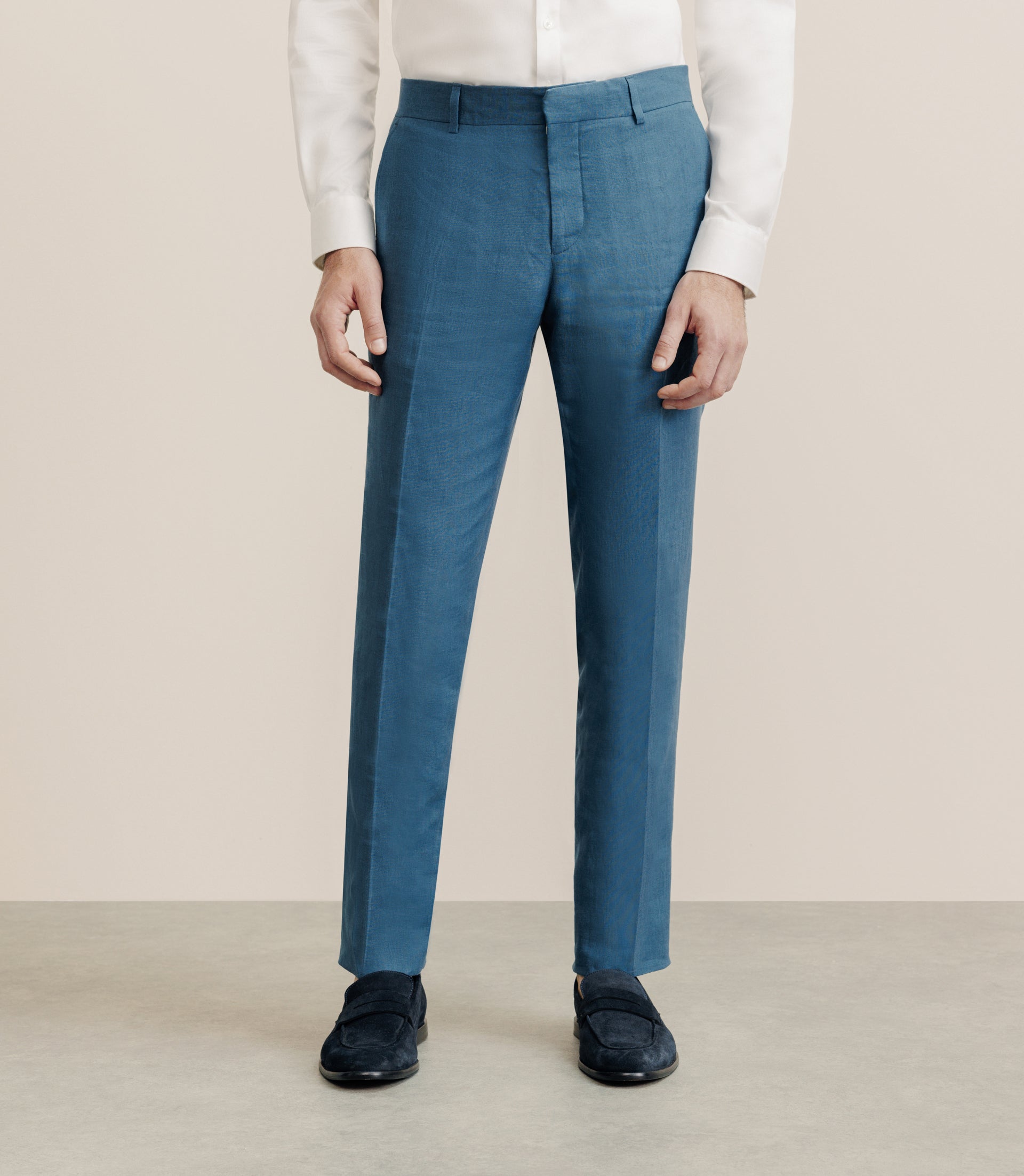 Pantalon 100% lin bleu vert