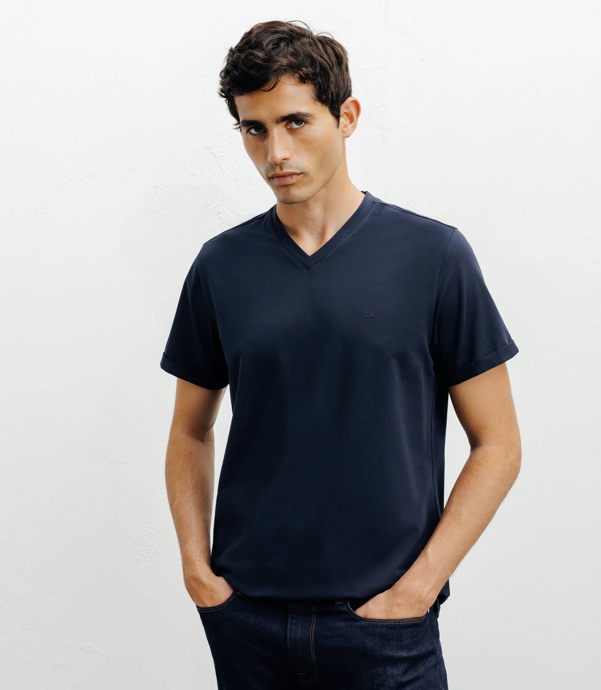 T-shirt col V basic marine - IZAC