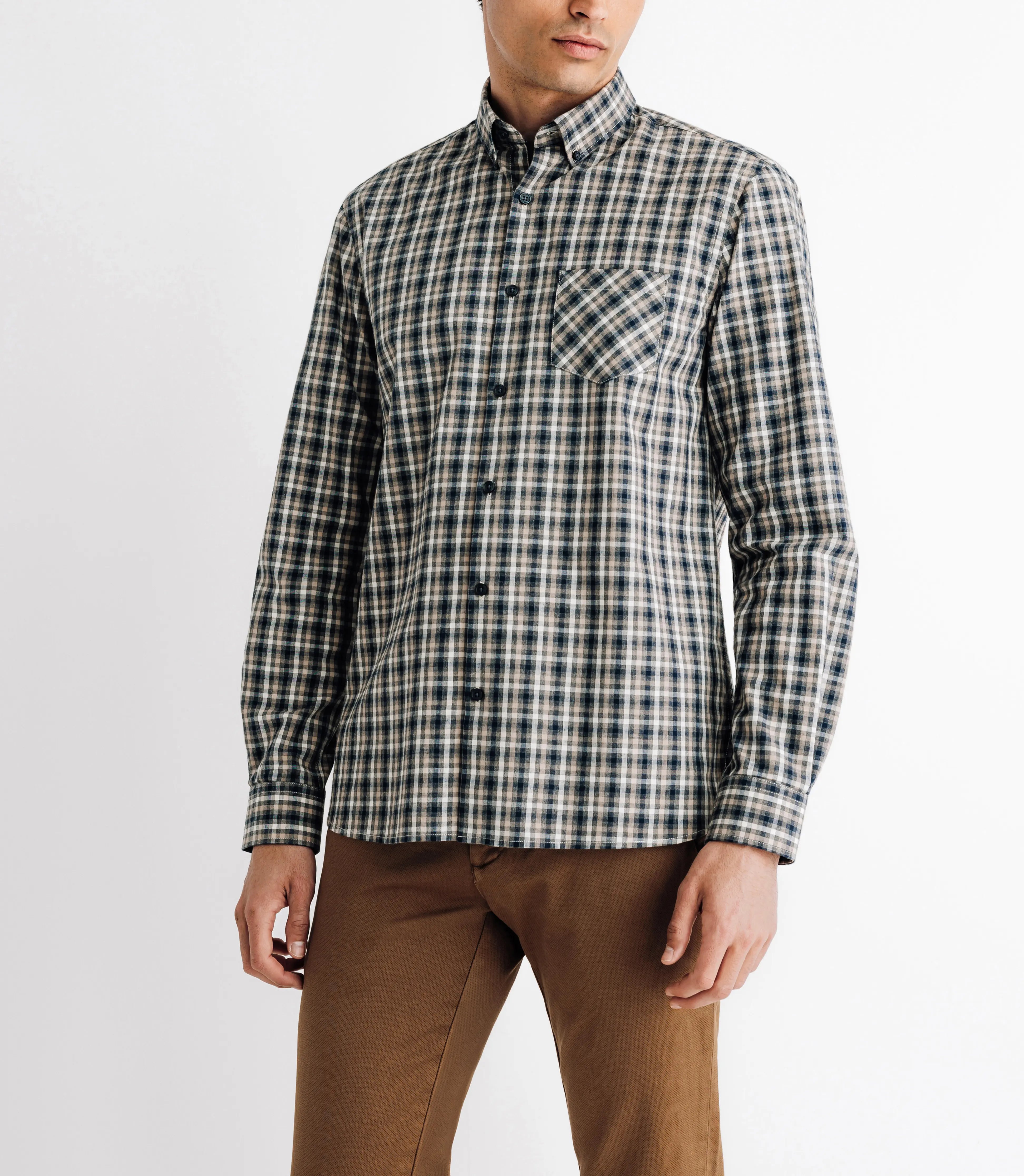 Chemise à petits carreaux beige - IZAC