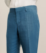 Pantalon 100% lin bleu vert