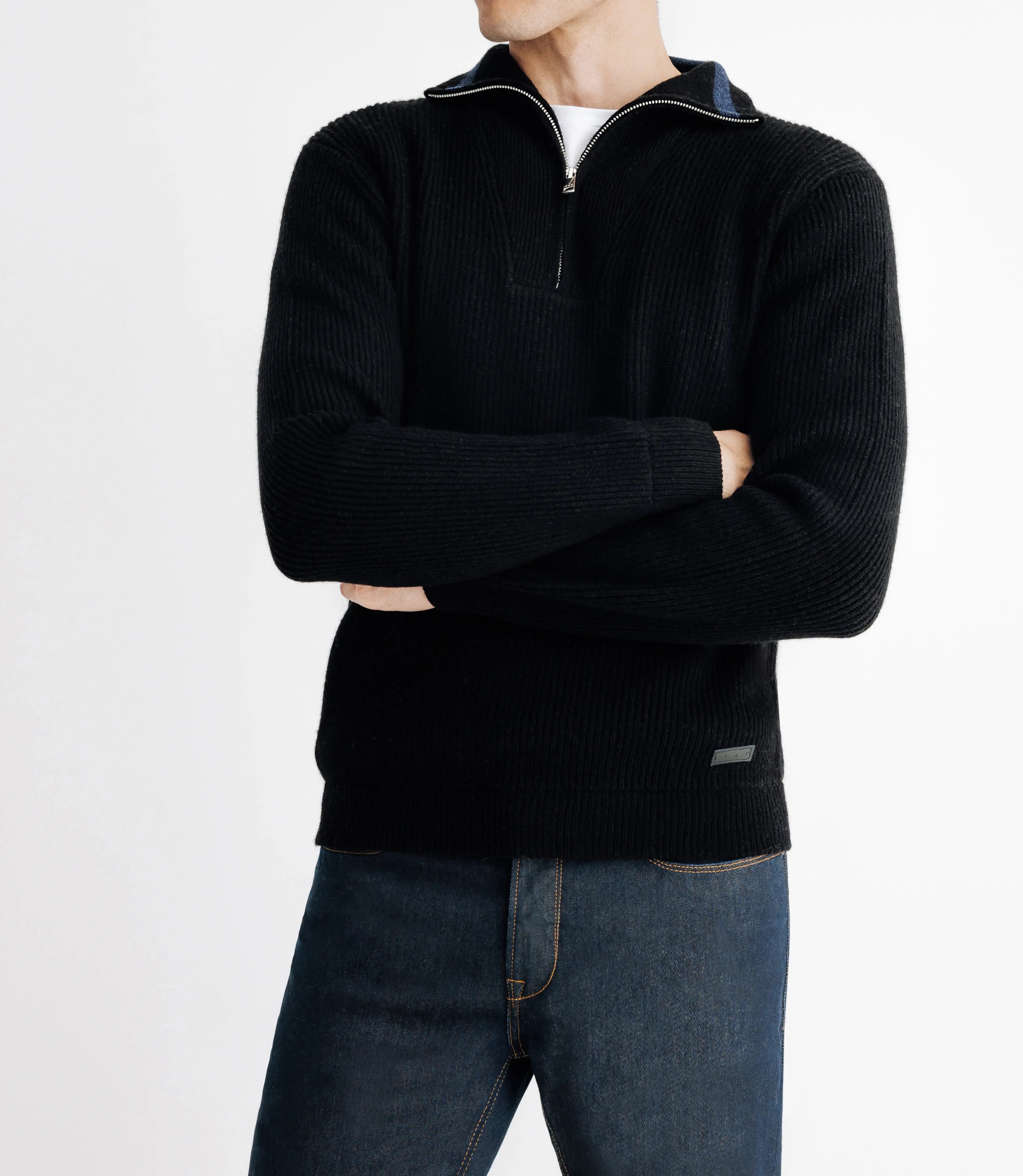 Pull lambswool col camionneur noir - IZAC