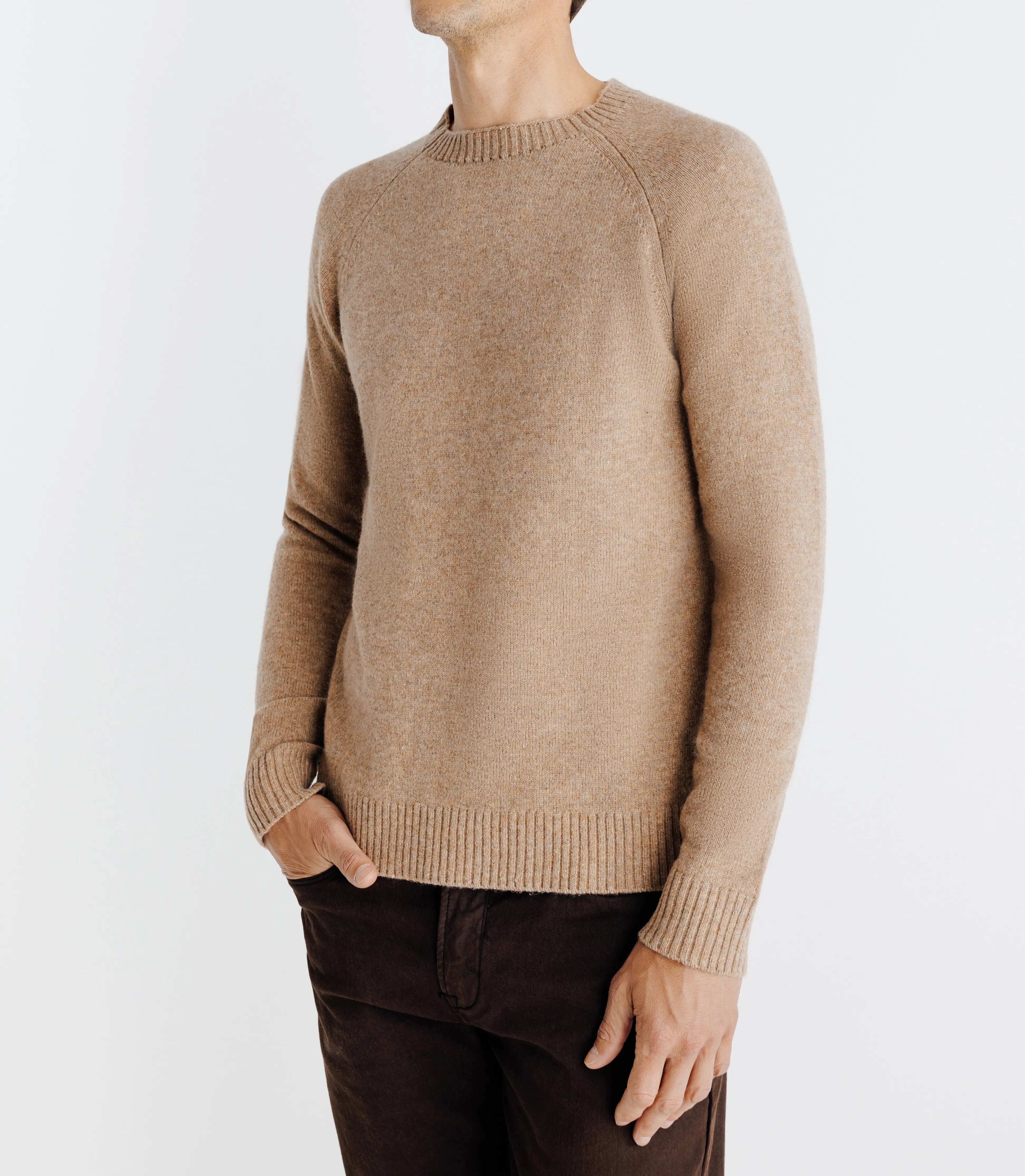 Pull lambswool col rond camel - IZAC