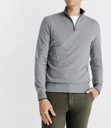 Pull coton/cachemire col zippé gris - IZAC