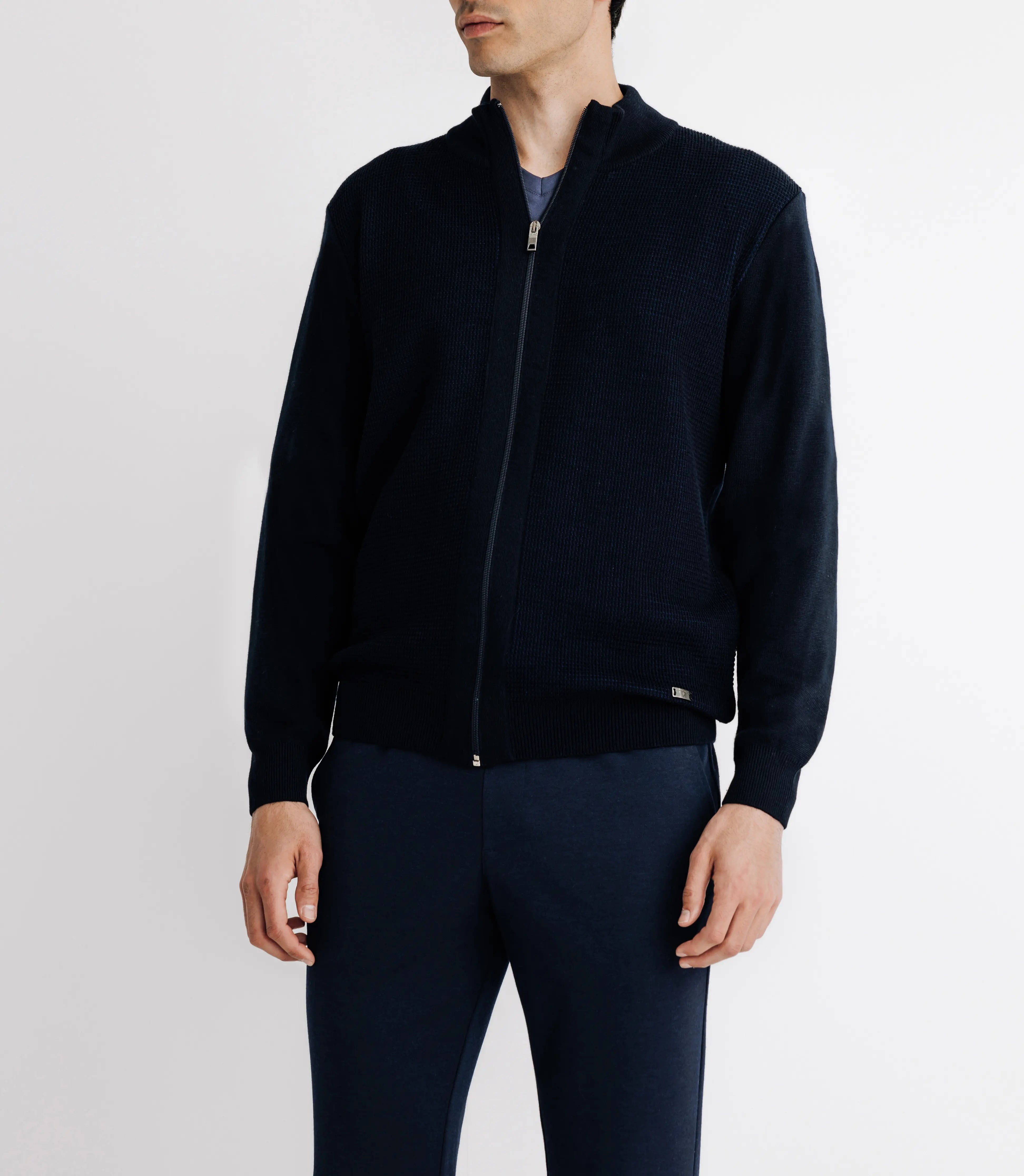 Pull gilet col montant marine - IZAC