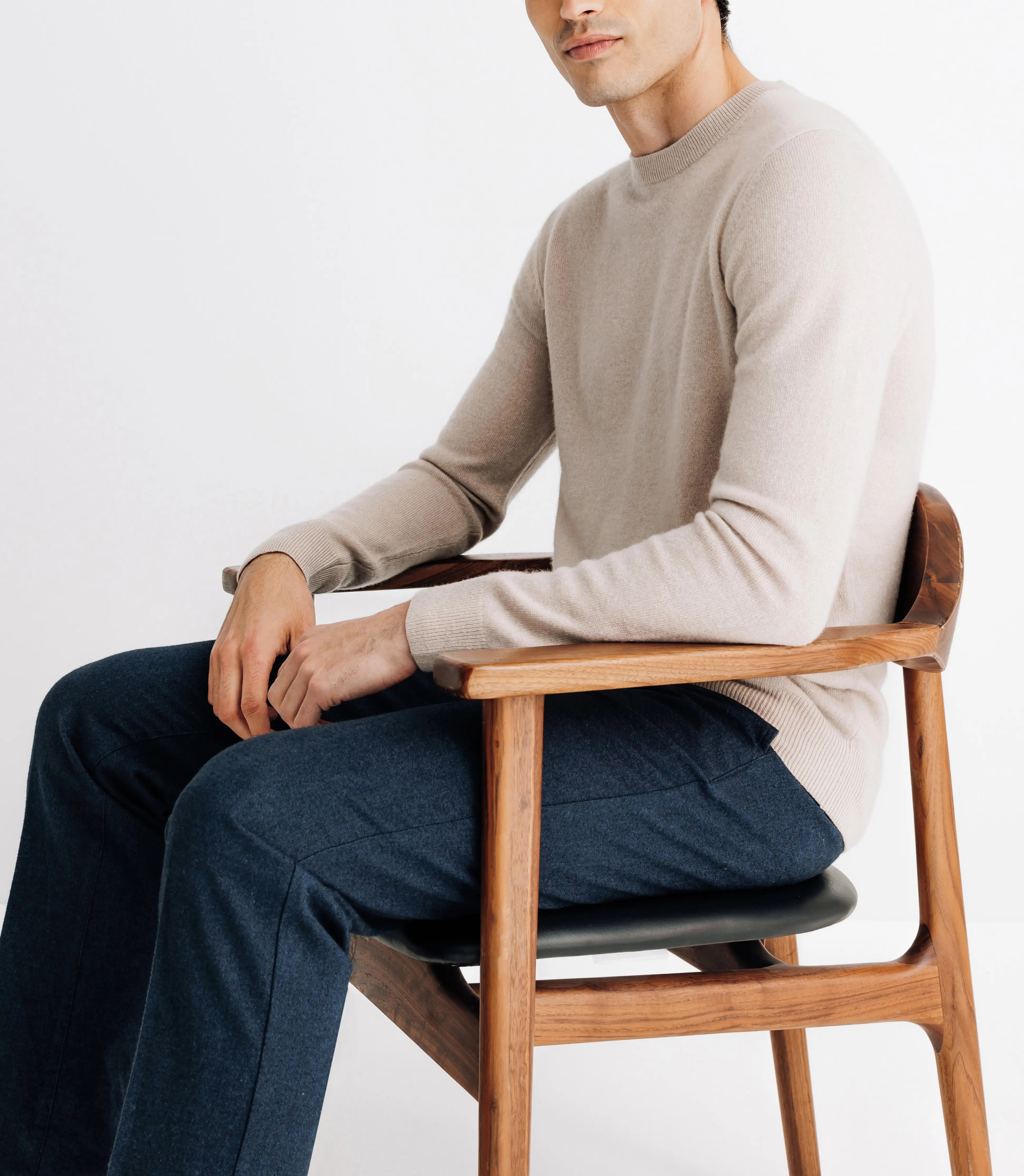 Pull col rond 100% cachemire beige - IZAC