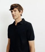 Polo col ouvert en maille noir - IZAC