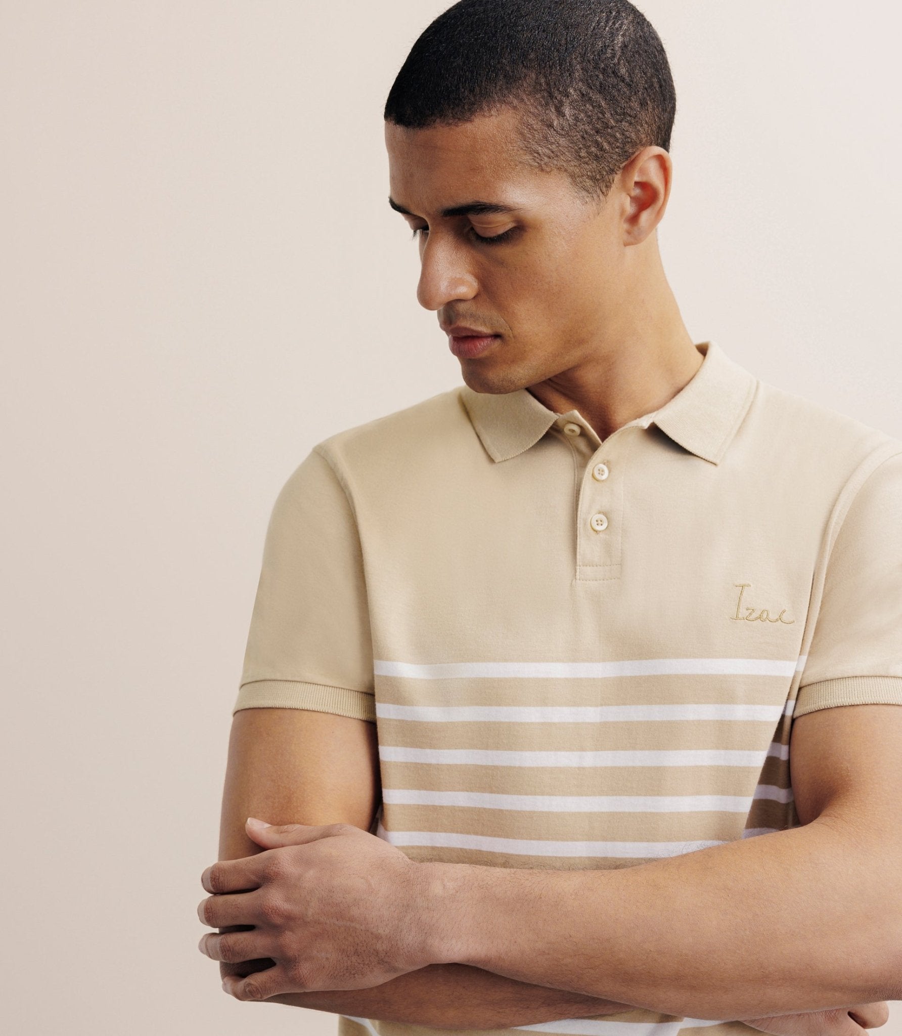 Polo boutonné marinière beige - IZAC