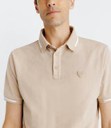Polo avec rayures sur le col beige - IZAC