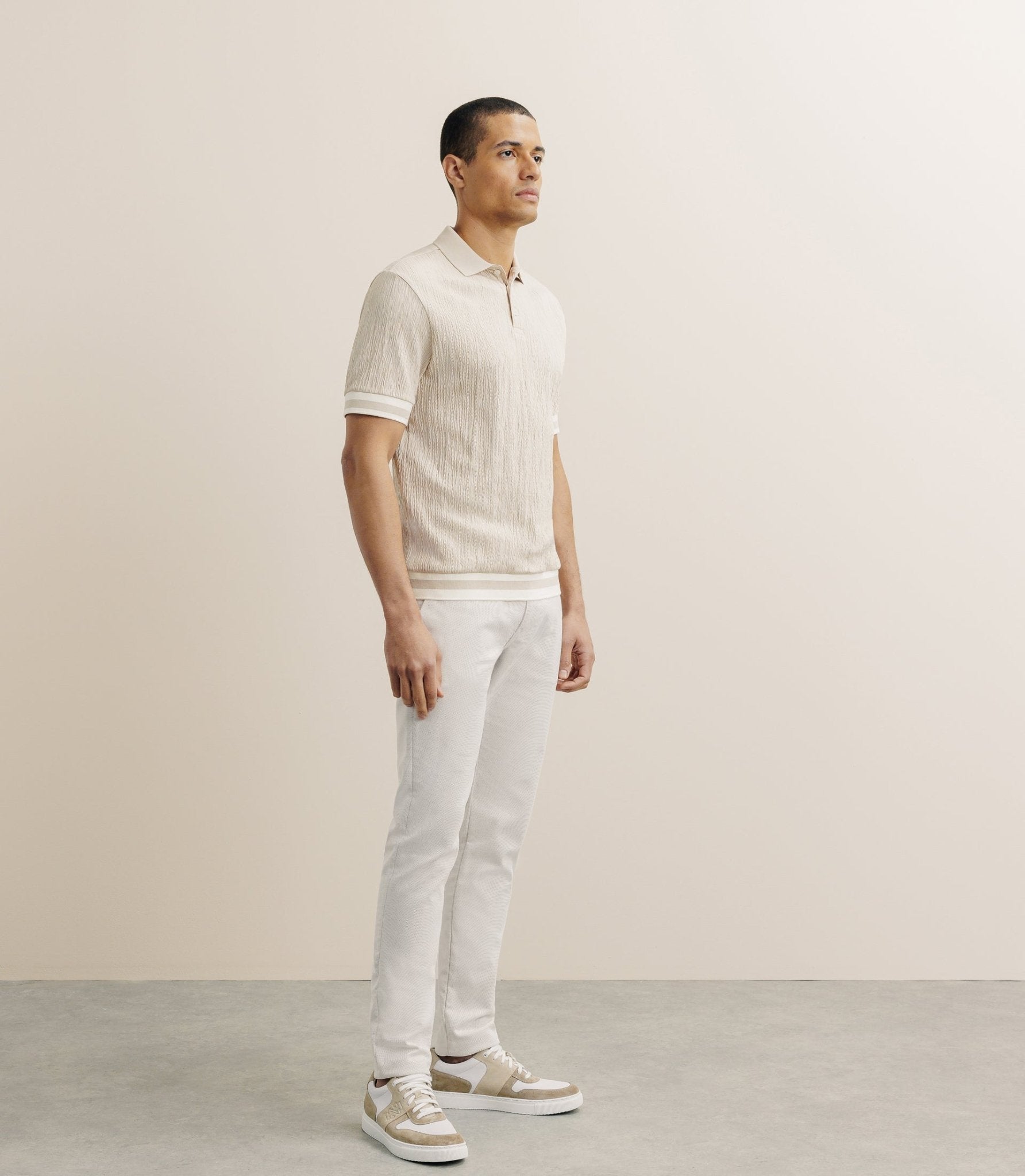 Polo boutonné en jersey beige - IZAC