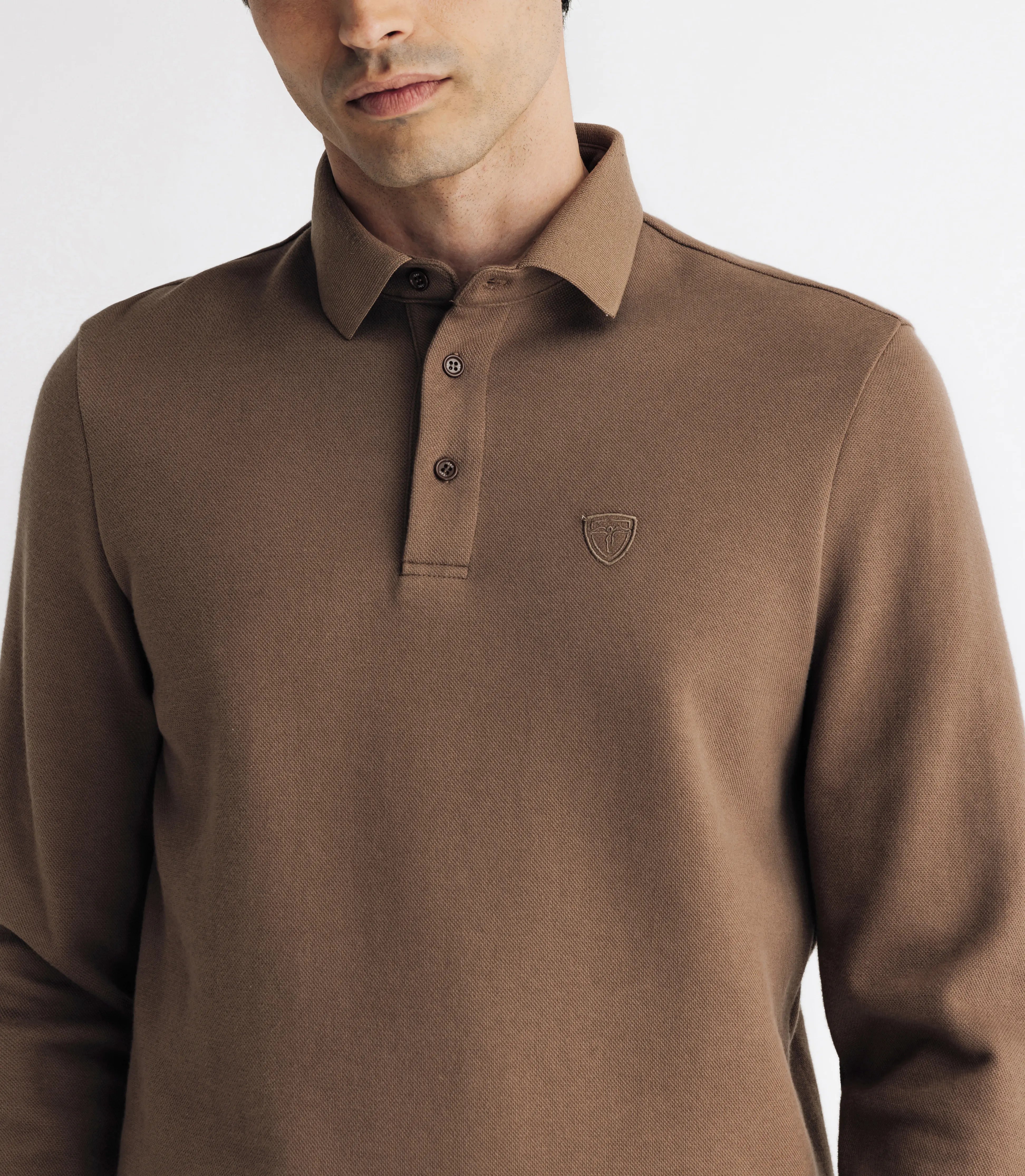 Polo boutonné manches longues beige - IZAC
