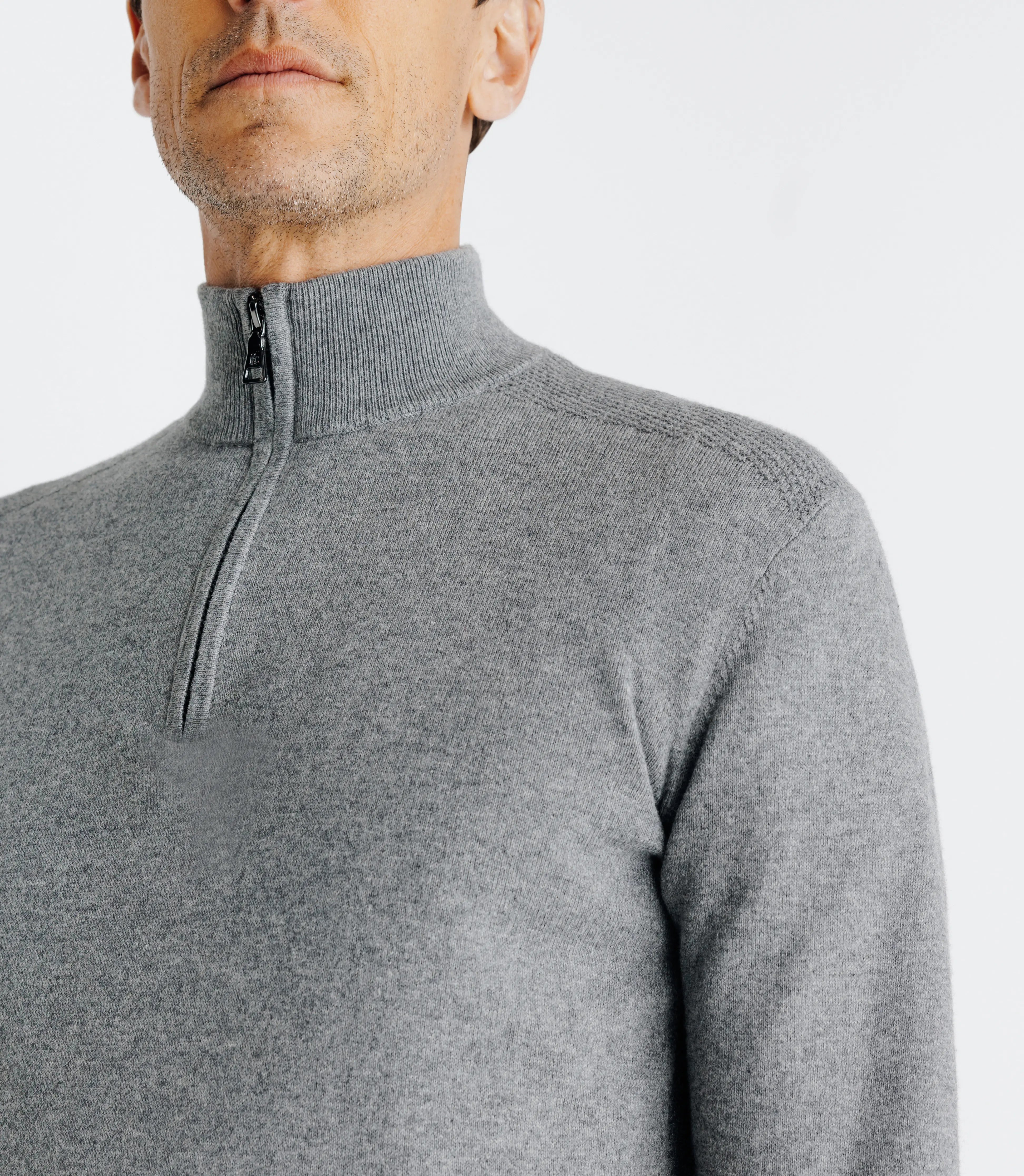Pull coton/cachemire col zippé gris - IZAC