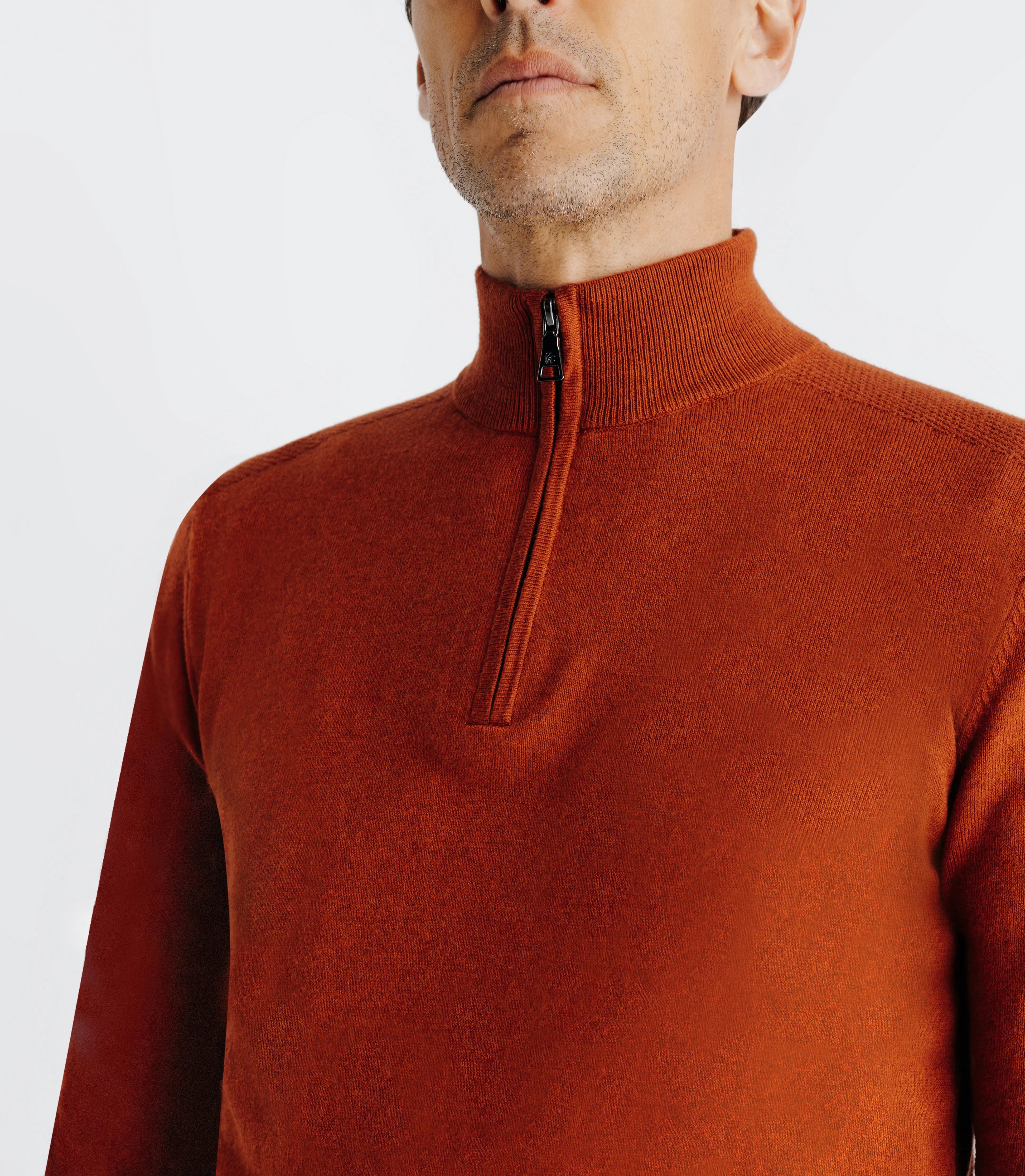 Pull coton/cachemire col zippé brique - IZAC