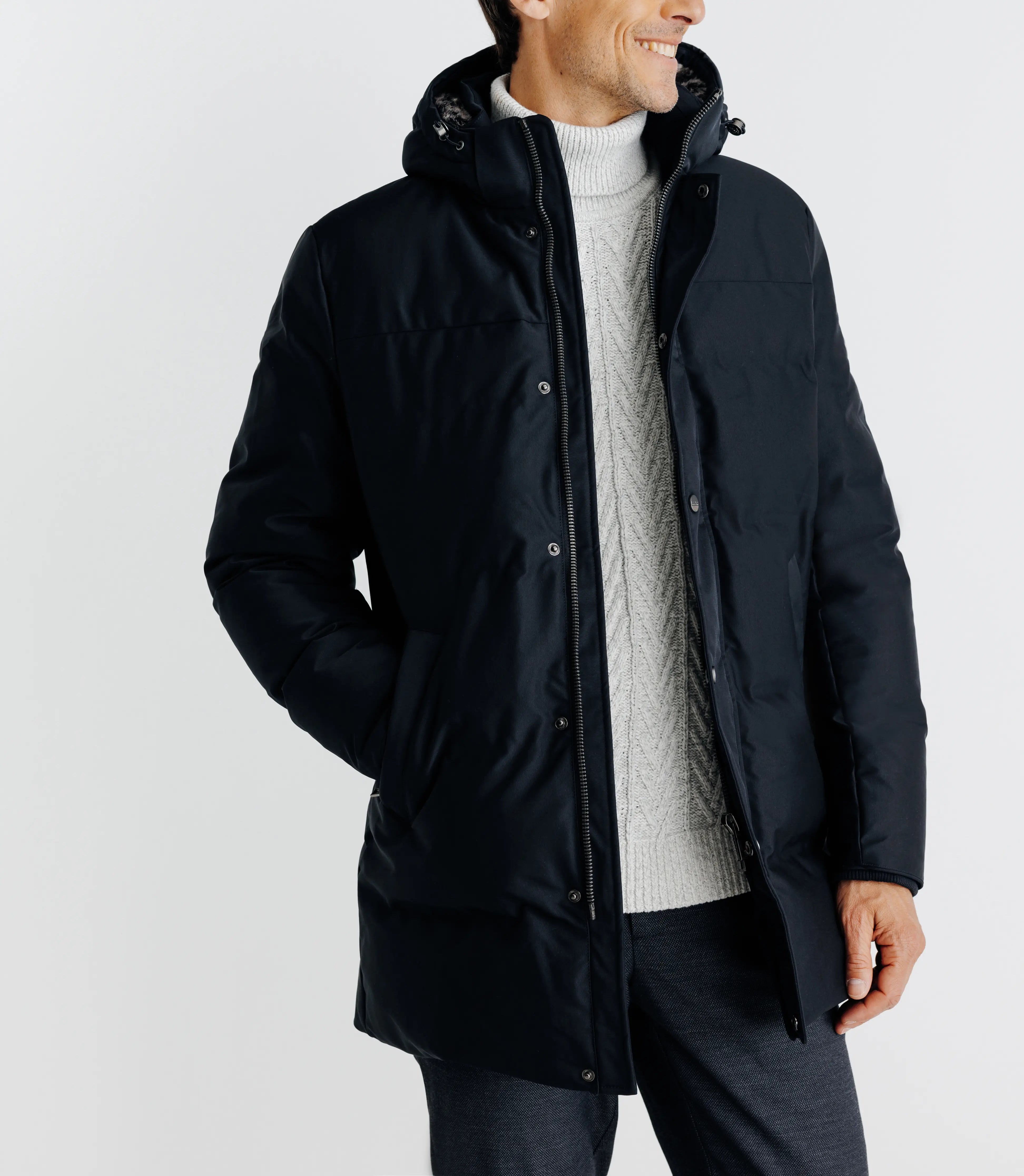 Parka longue matelassée à capuche marine - IZAC