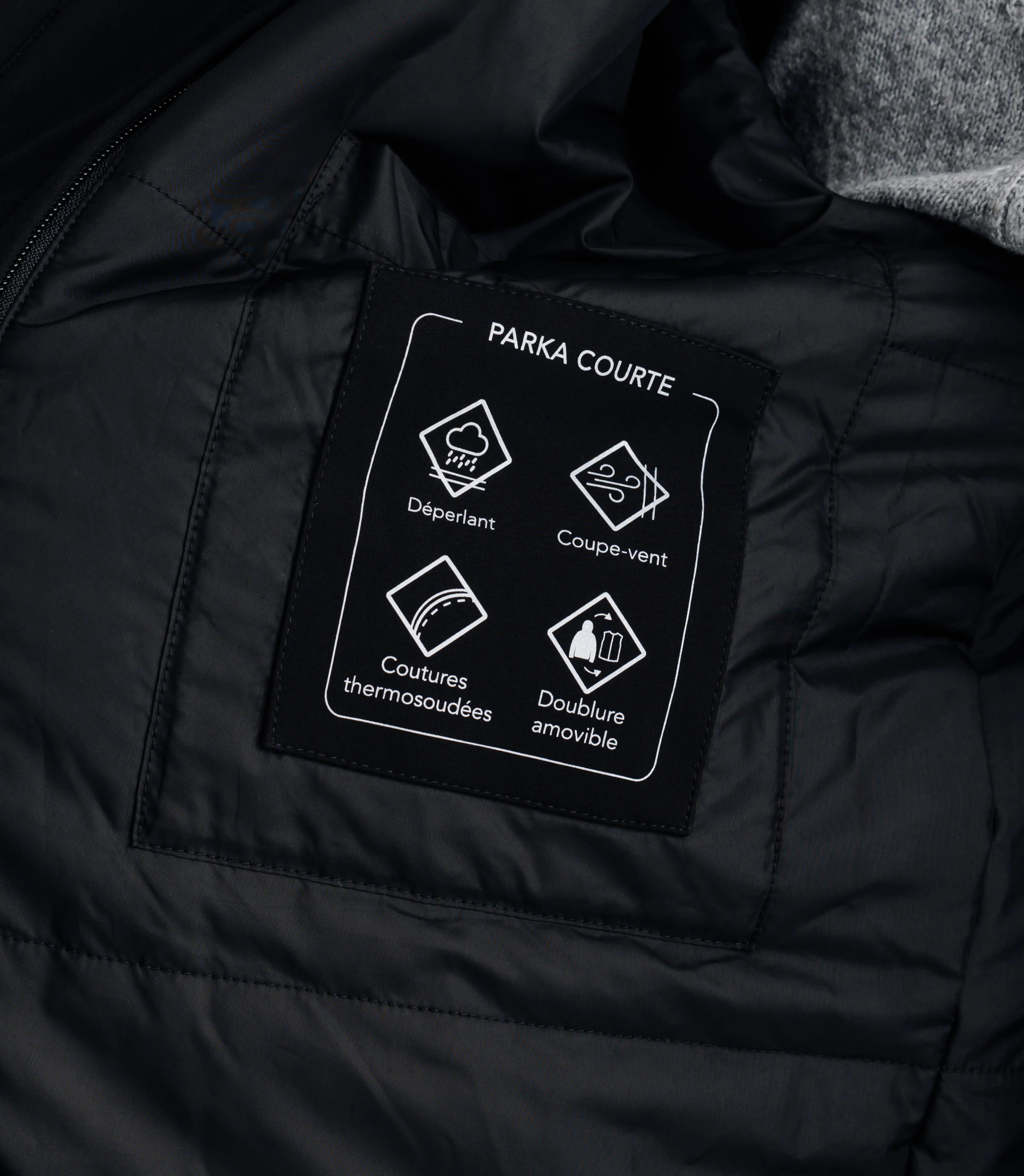 Parka courte avec col montant noir - IZAC