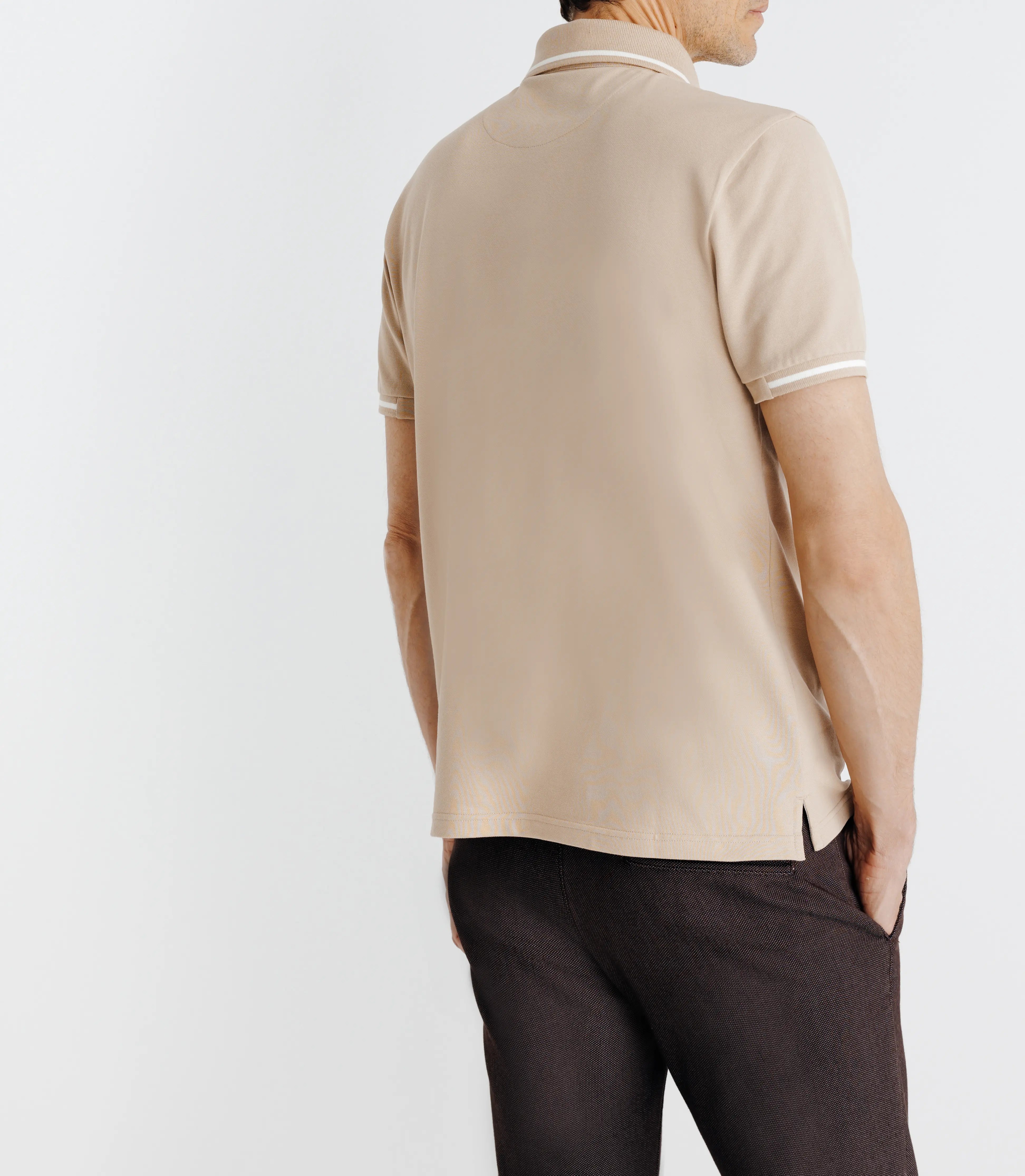 Polo avec rayures sur le col beige - IZAC