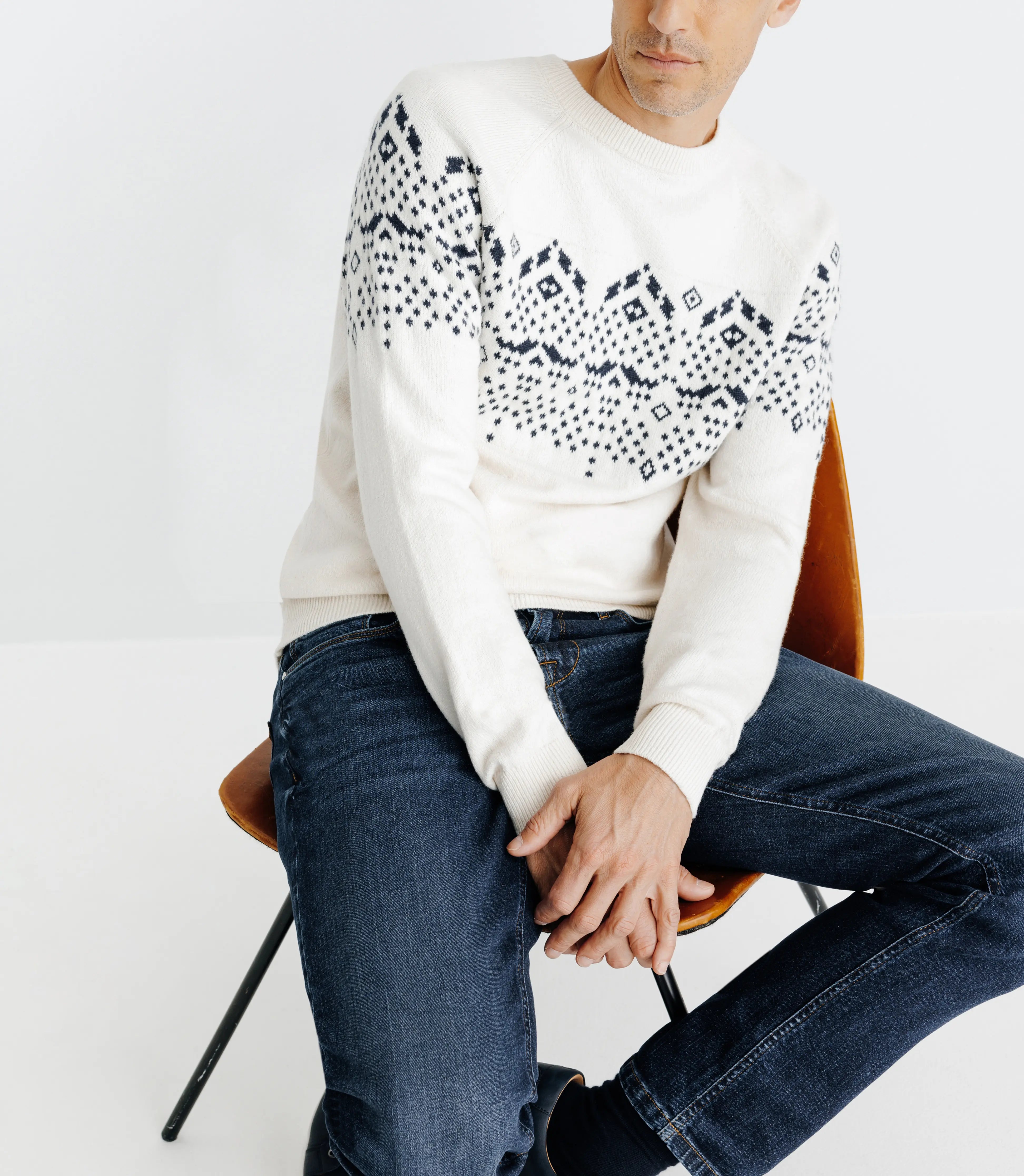 Pull en jacquard col rond écru - IZAC