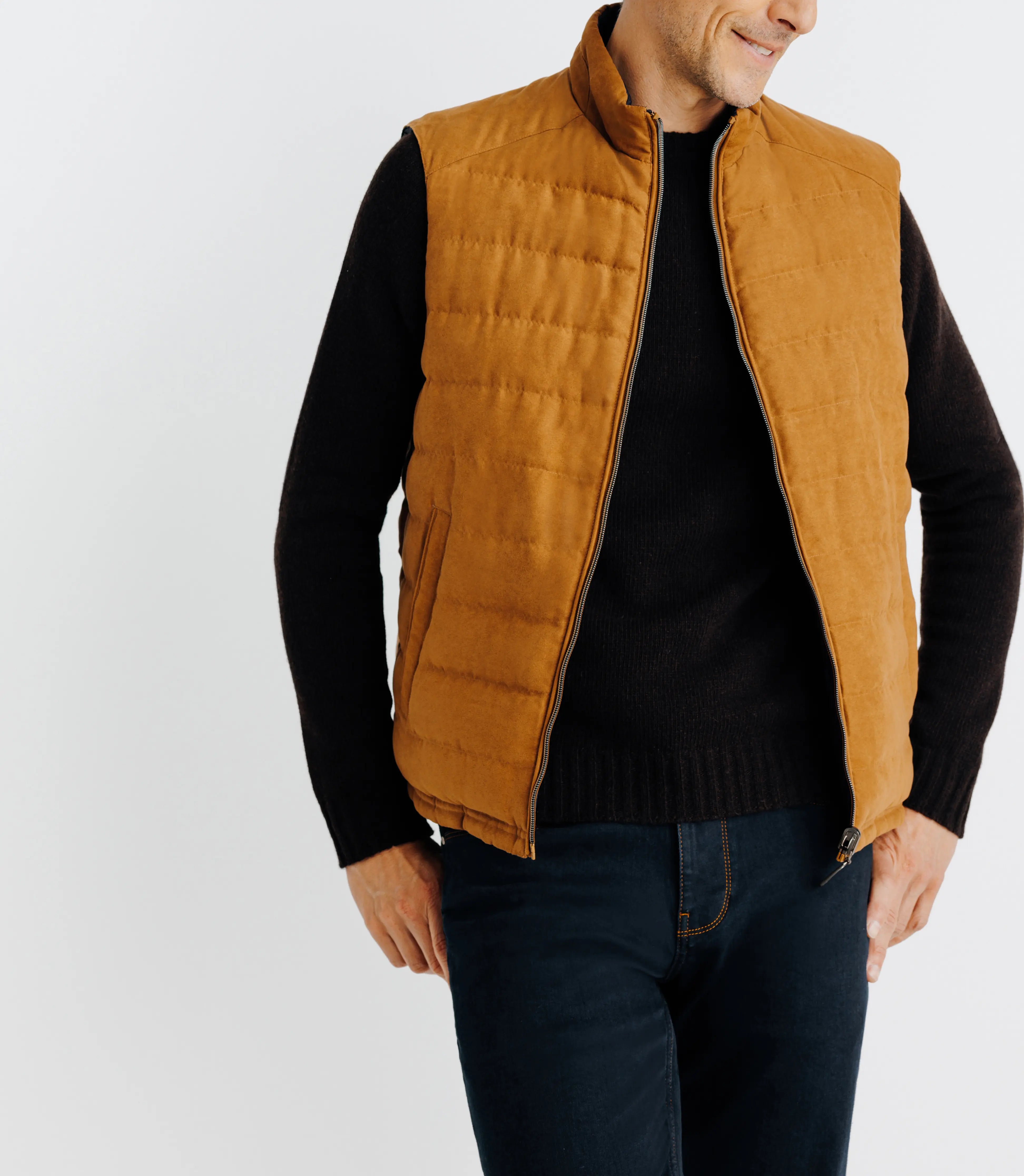 Doudoune sans manches réversible à col montant camel et marine - IZAC