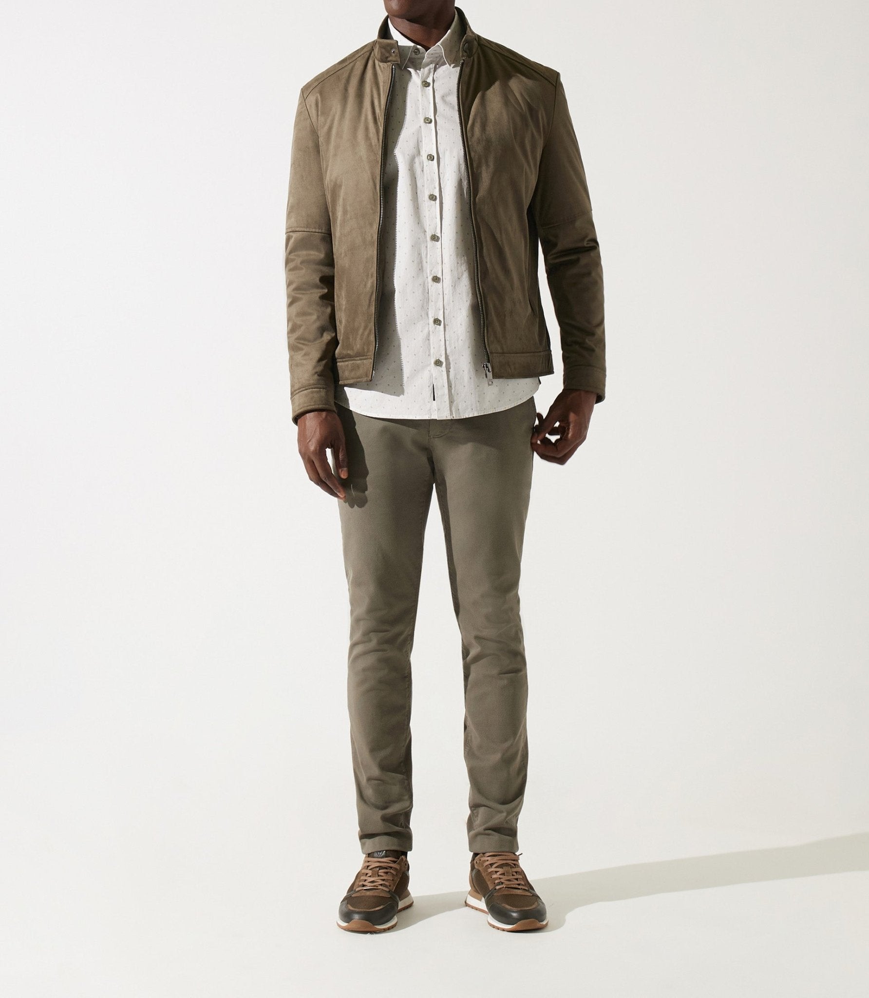 Blouson col officier en suède kaki MALWEN - IZAC