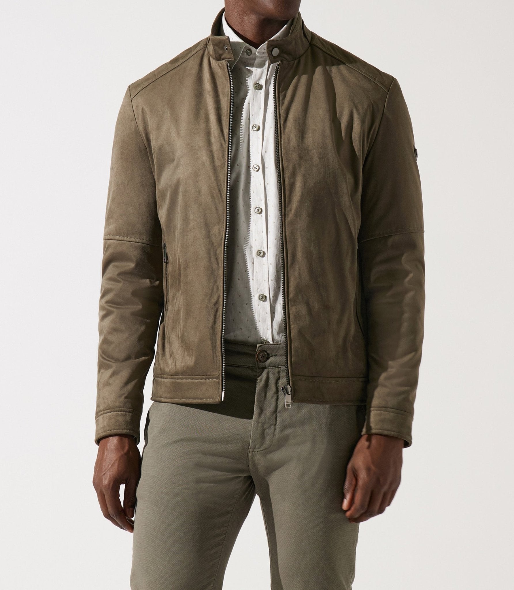 Blouson col officier en suède kaki MALWEN - IZAC