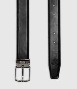 Ceinture avec sangle réversible en cuir noire et marron - IZAC