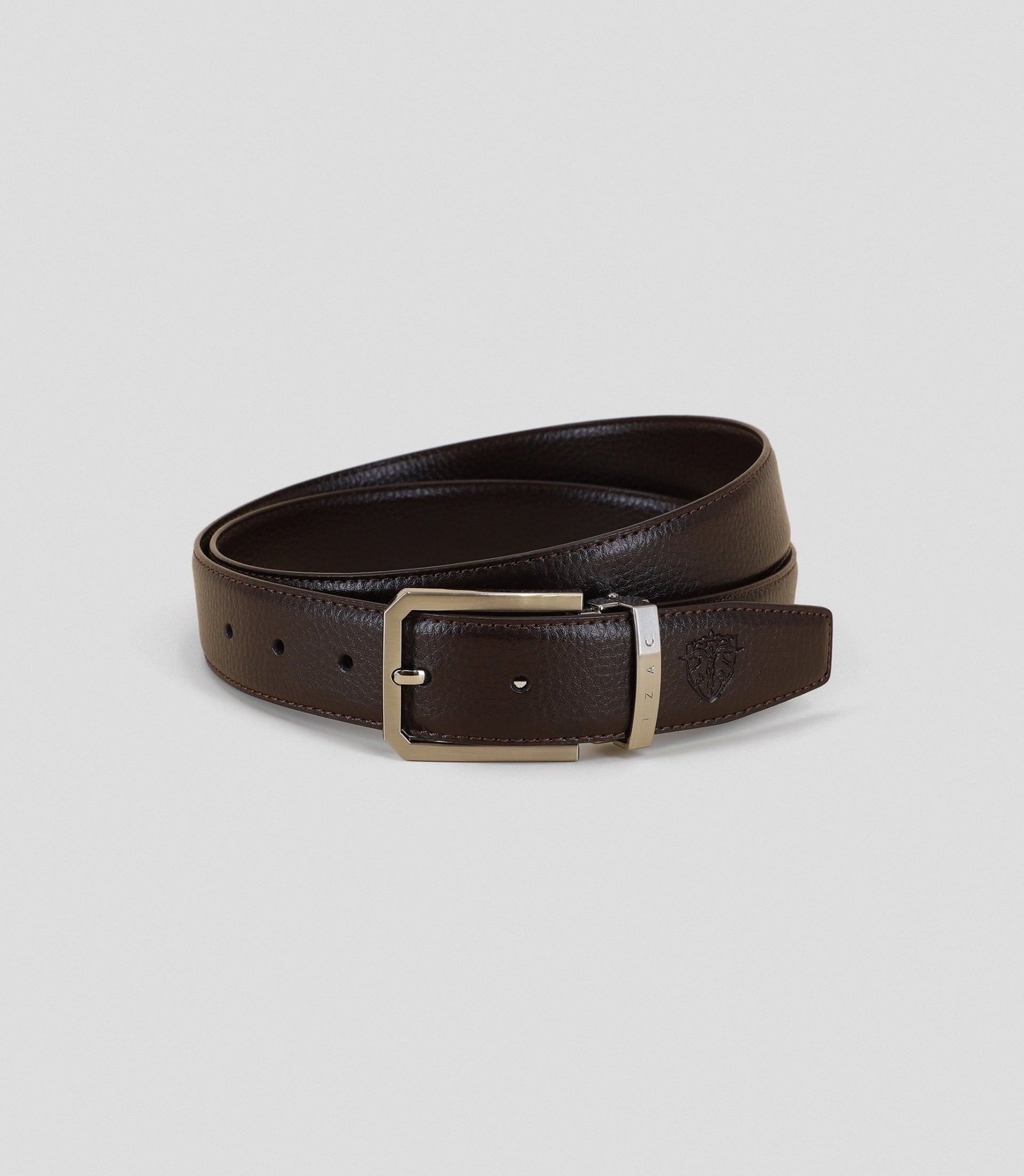 Ceinture avec boucle réversible en cuir marron - IZAC