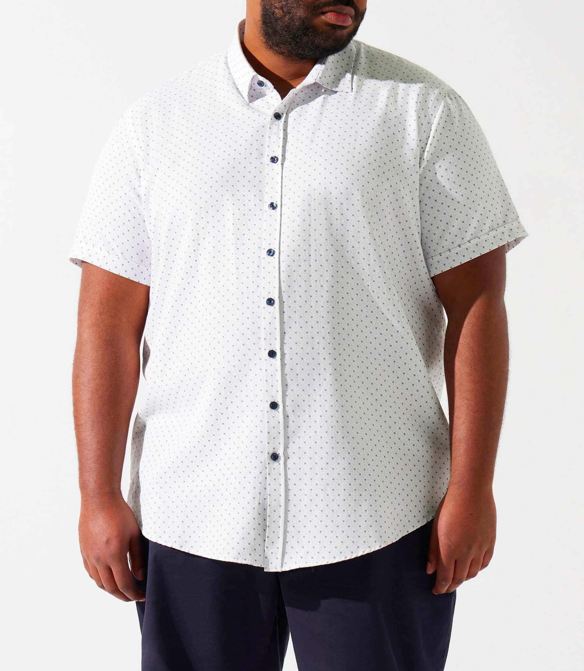 Chemise manches courtes à imprimé blanche et marine KEDDYBT - IZAC