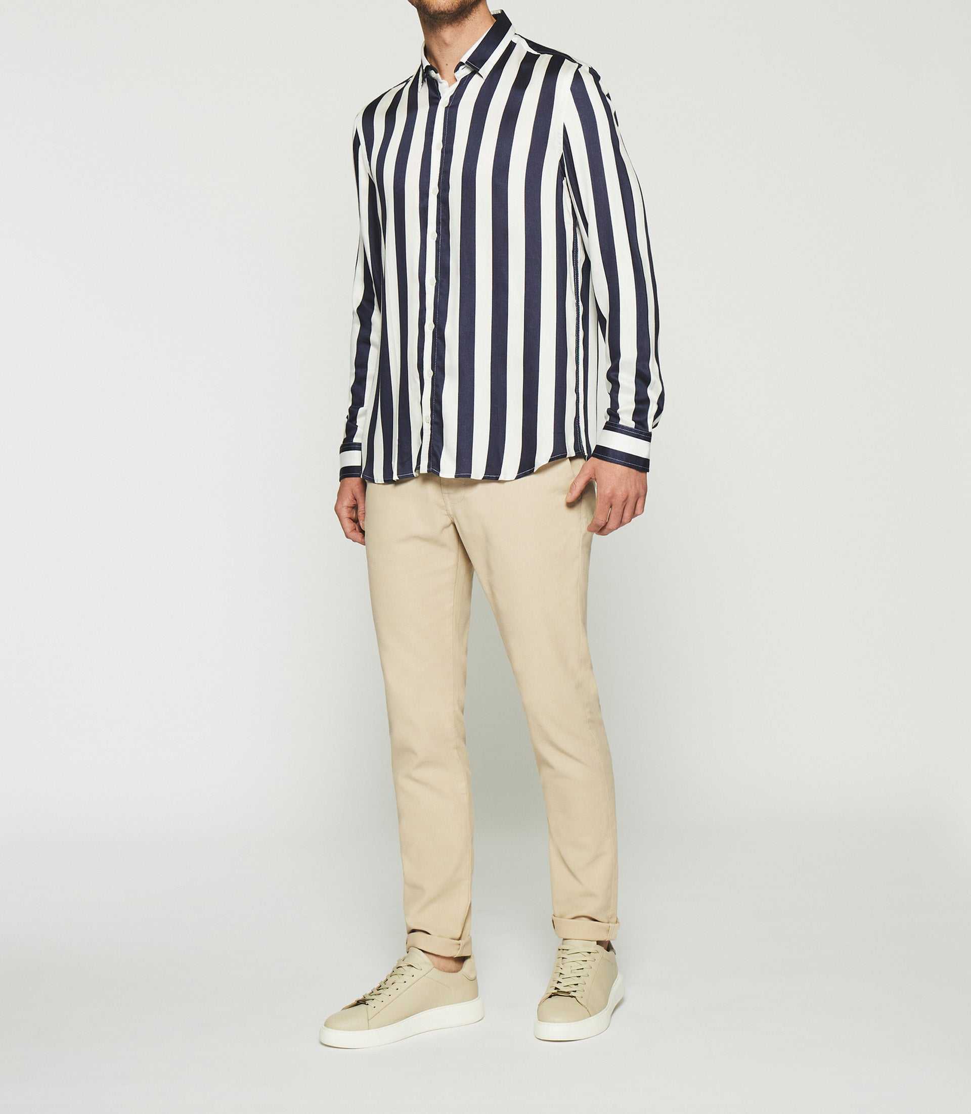 Chemise à rayures en satin blanc et marine KENNA - IZAC