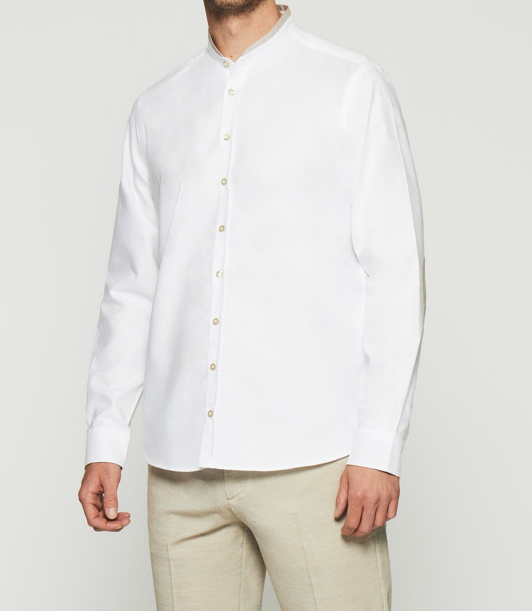 Chemise à coudières blanche et camel KENNY - IZAC