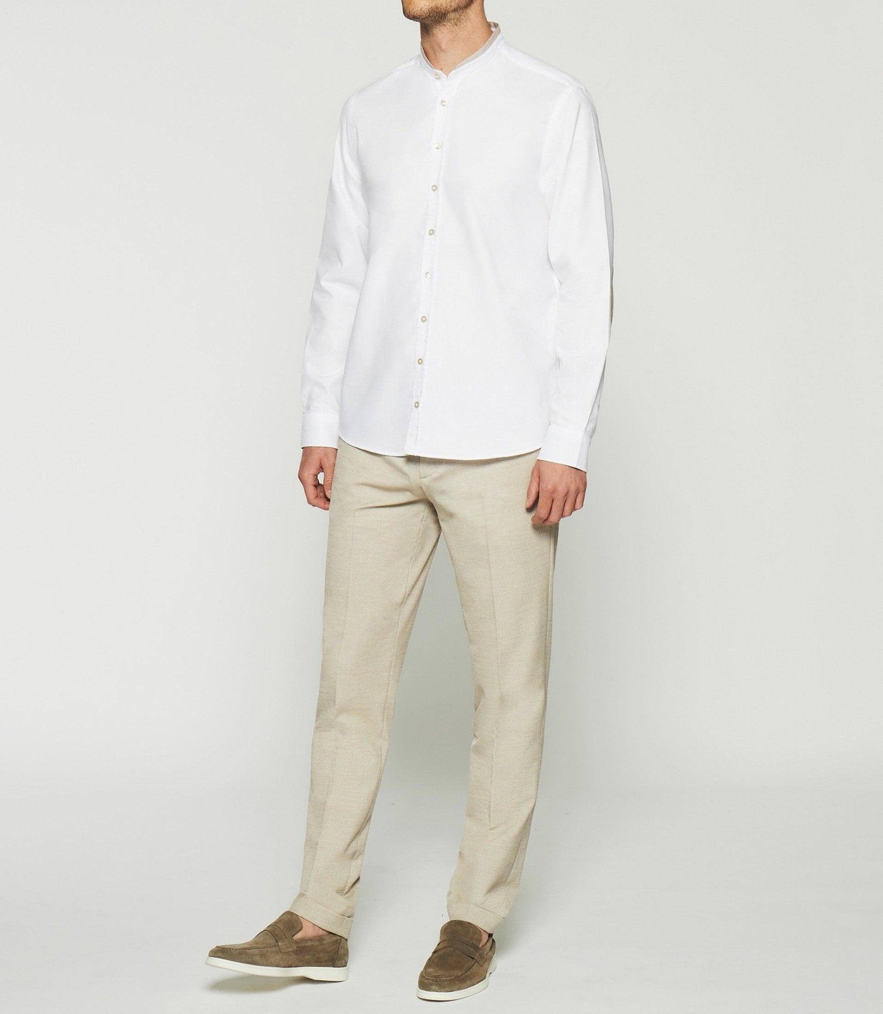 Chemise à coudières blanche et camel KENNY - IZAC