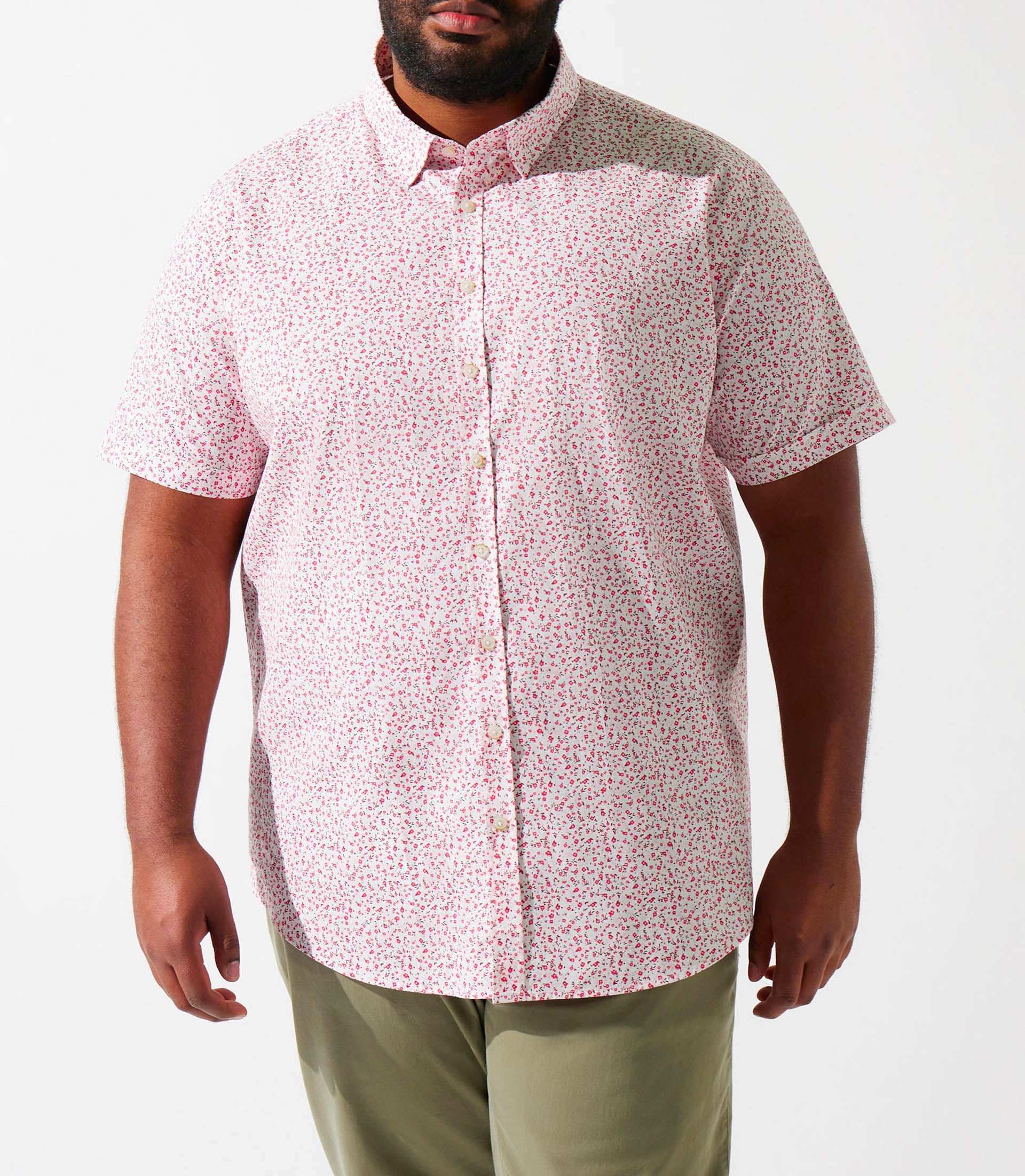 Chemise manches courtes à imprimé blanc et rose KIMBT - IZAC