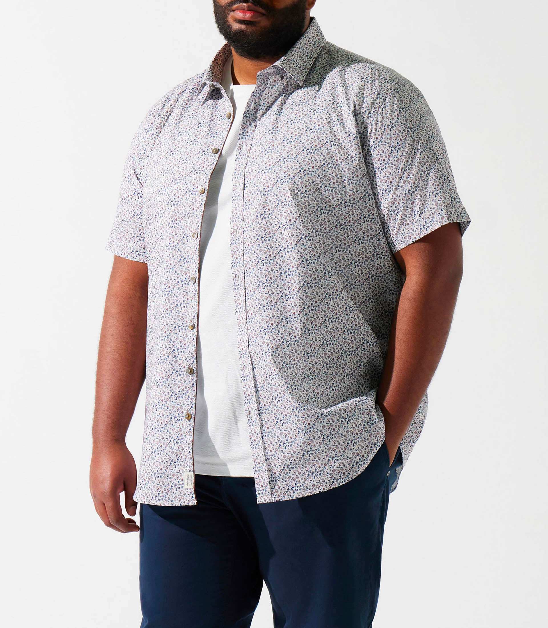 Chemise manches courtes à imprimé blanche et bleue KIRANBT - IZAC