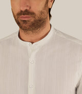 Chemise rayée col mao 100% coton écrue - IZAC
