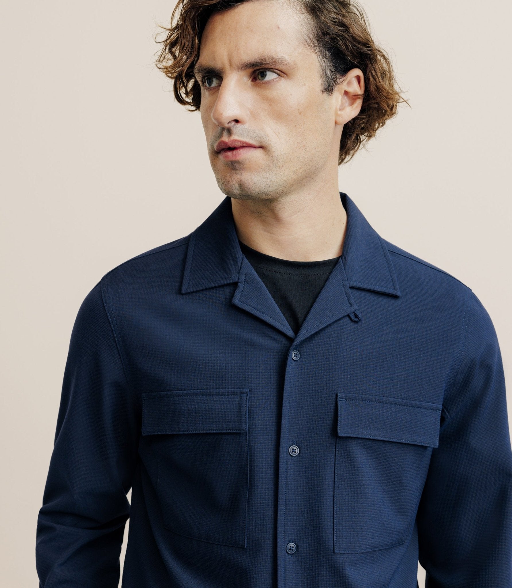 Chemise avec col boutonné bleu marine - IZAC