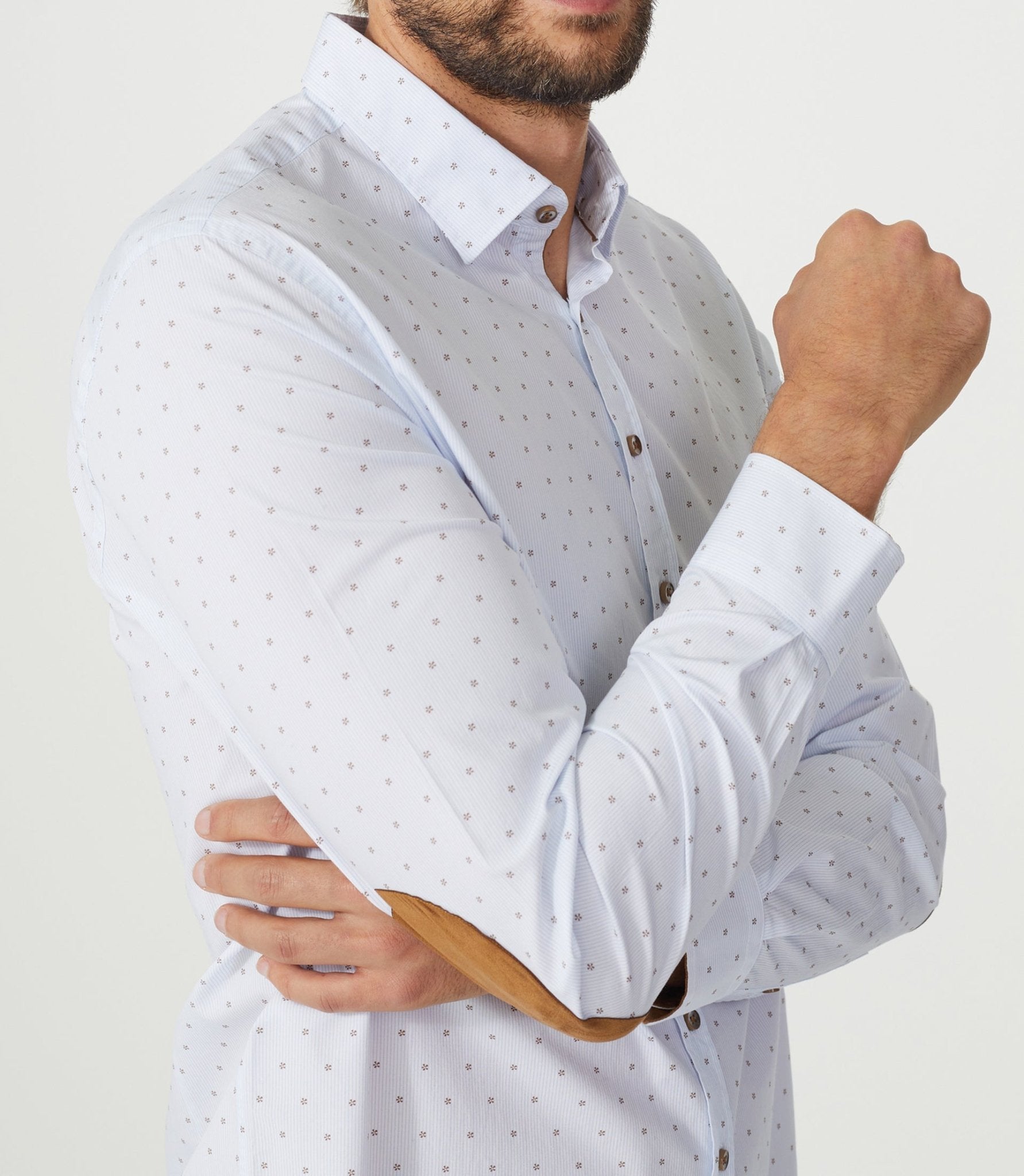 Chemise casual blanche et camel AISSAMOUT - IZAC