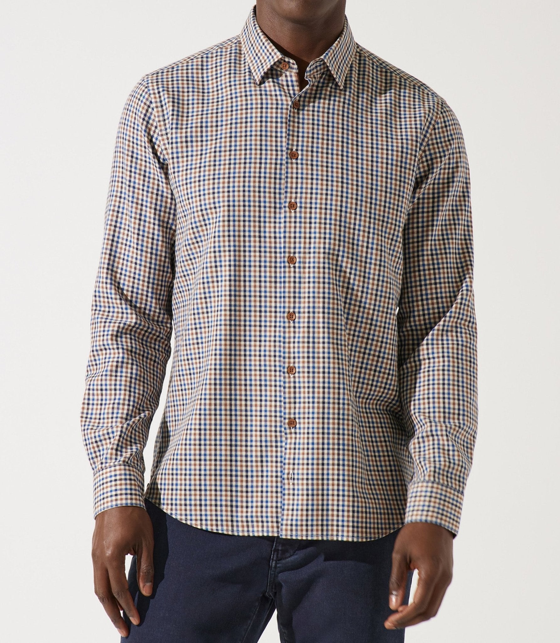 Chemise à petit carreaux marron JEAN - IZAC