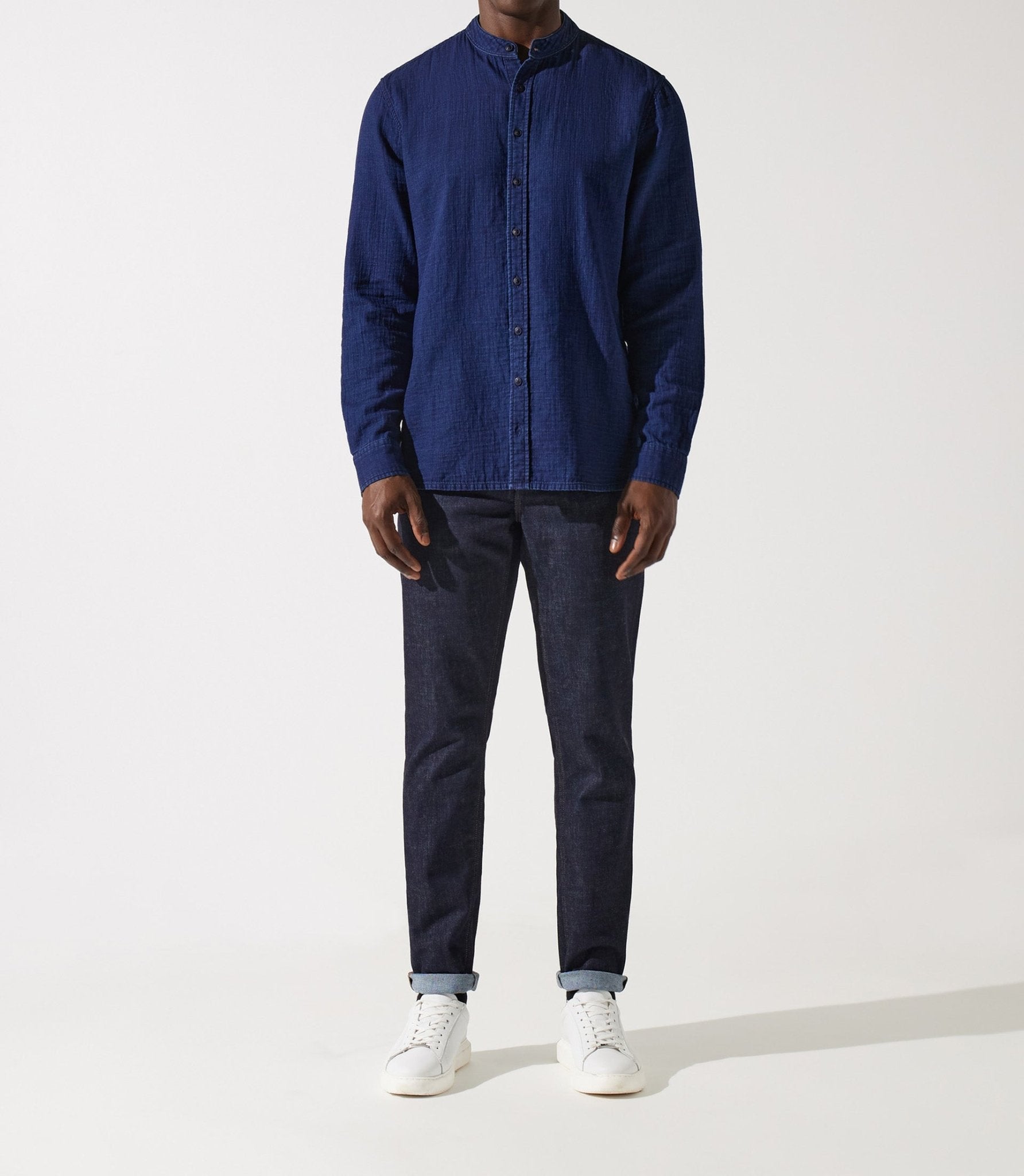 Chemise col mao bleu JEREMI - IZAC