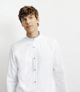 Chemise casual col mao avec coudière contrastée blanche - IZAC