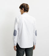 Chemise casual col mao avec coudière contrastée blanche - IZAC