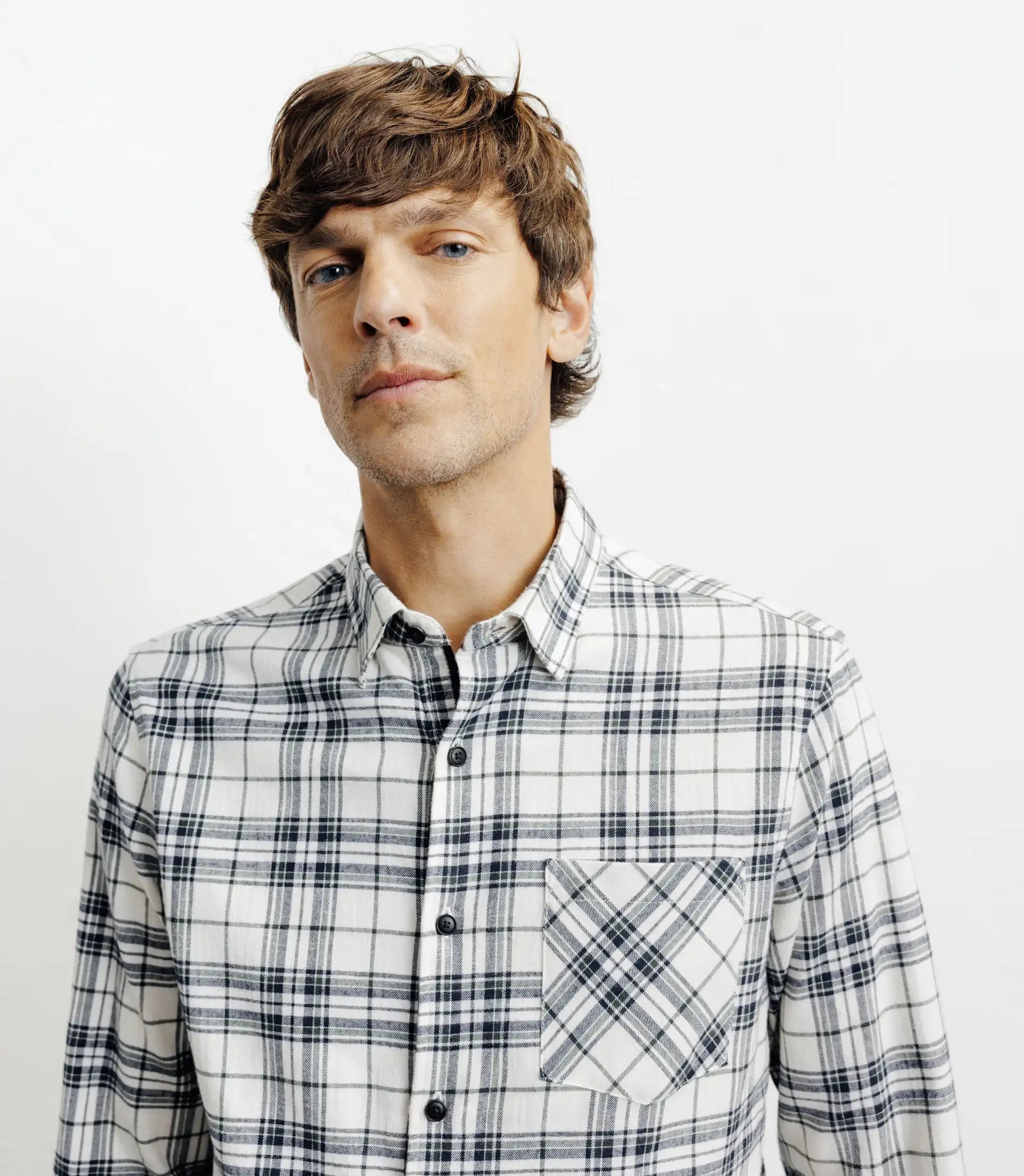 Chemise casual à petits carreaux écru - IZAC