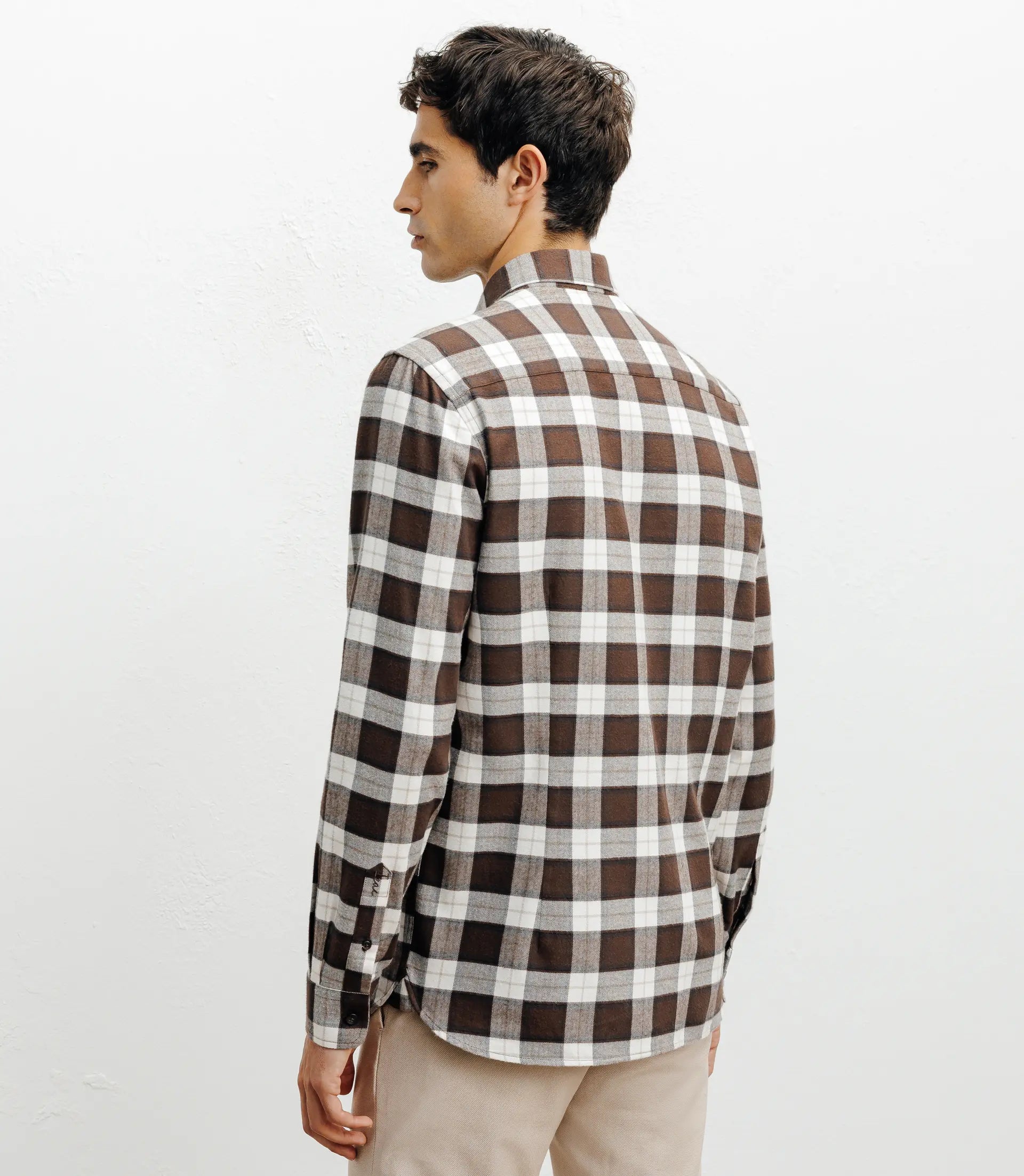 Chemise casual à petits carreaux marron - IZAC