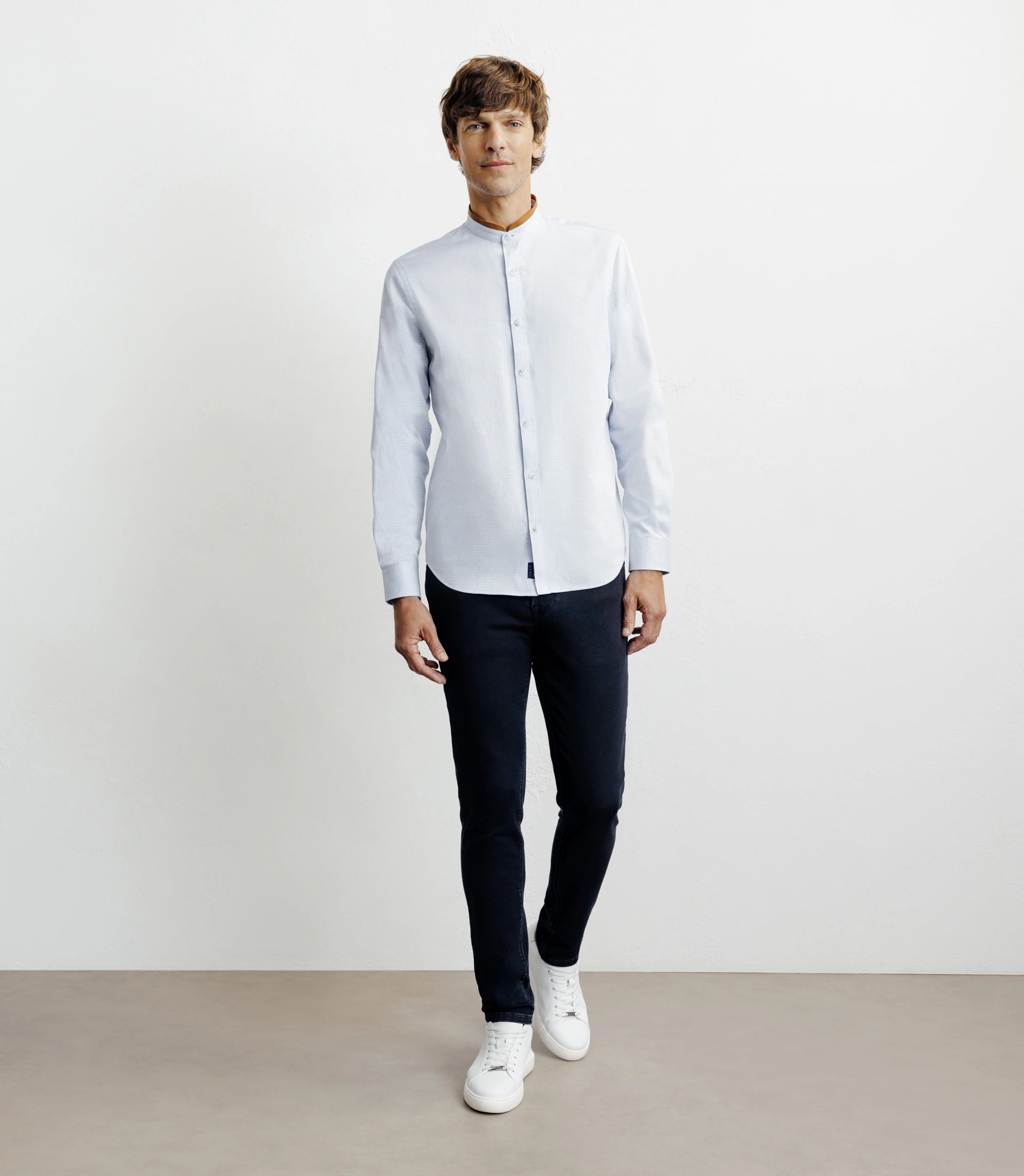 Chemise casual col mao avec coudières ciel - IZAC