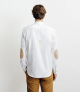 Chemise casual col mao avec coudière en suède blanc - IZAC