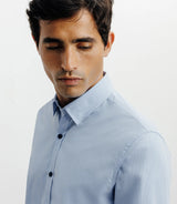 Chemise casual bleu avec des coudières en suède marine - IZAC