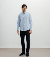Chemise casual bleu avec des coudières en suède marine - IZAC