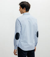 Chemise casual bleu avec des coudières en suède marine - IZAC