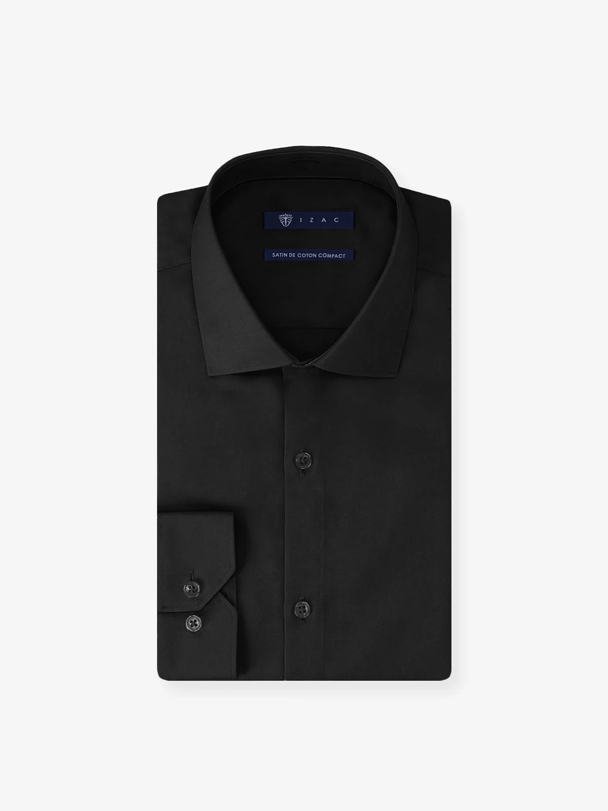 Chemise ville en satin de coton noire - IZAC
