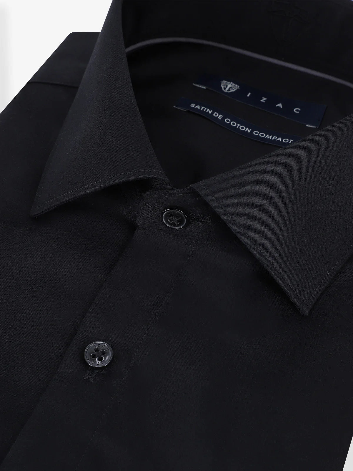 Chemise ville en satin de coton noire - IZAC