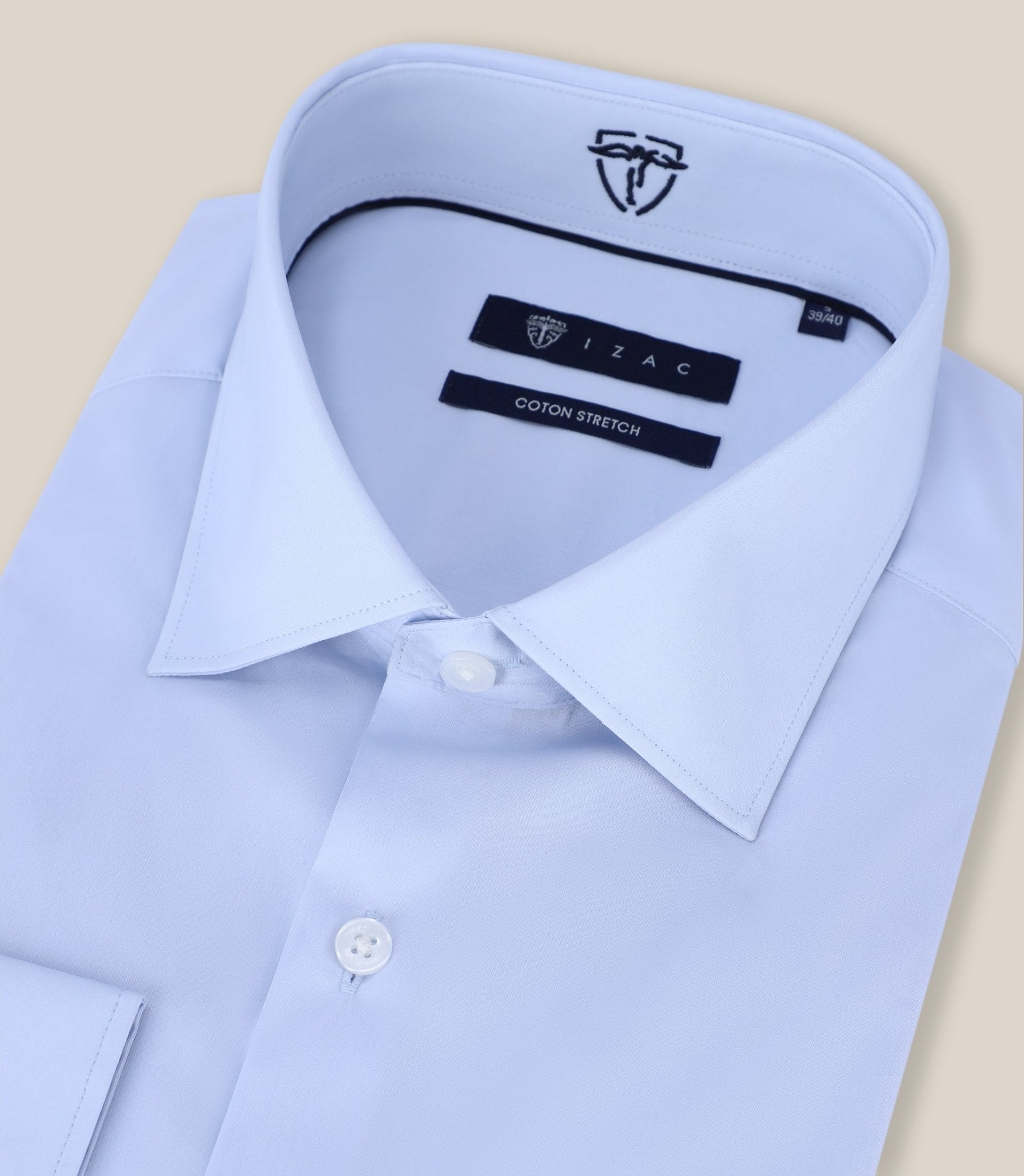 Chemise ville satin de coton bleu ciel - IZAC