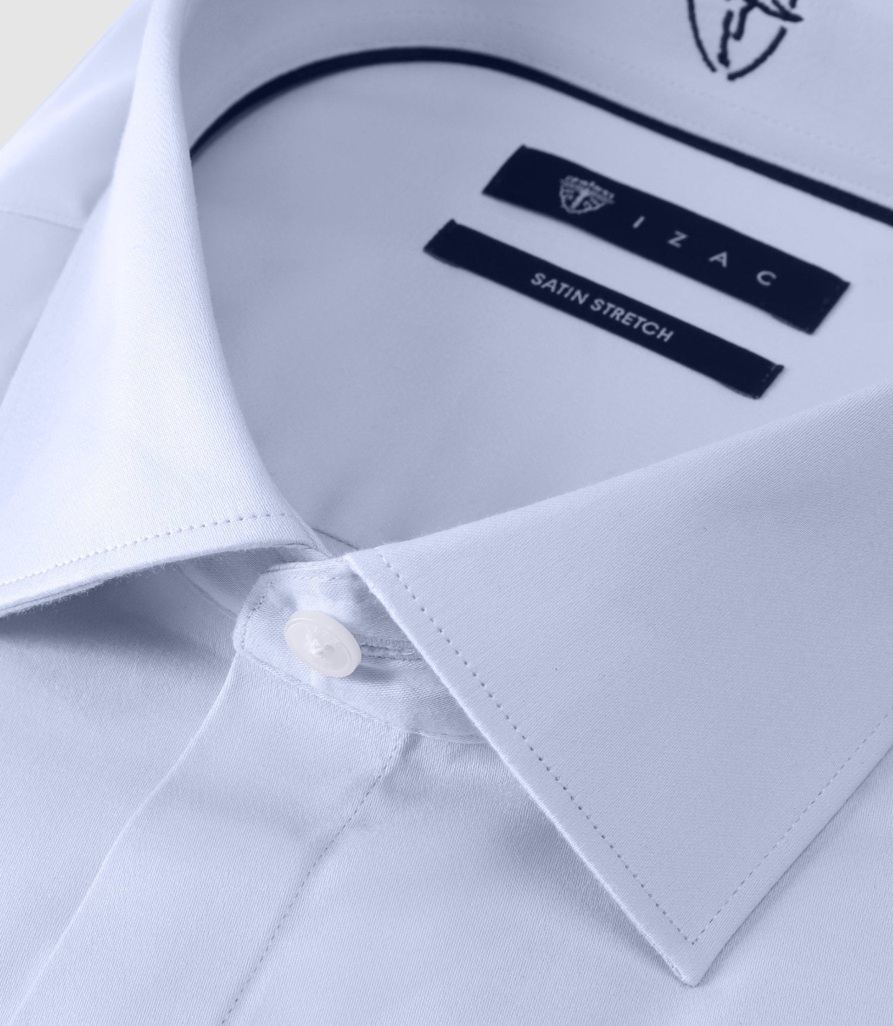 Chemise col italien en satin de coton ciel - IZAC
